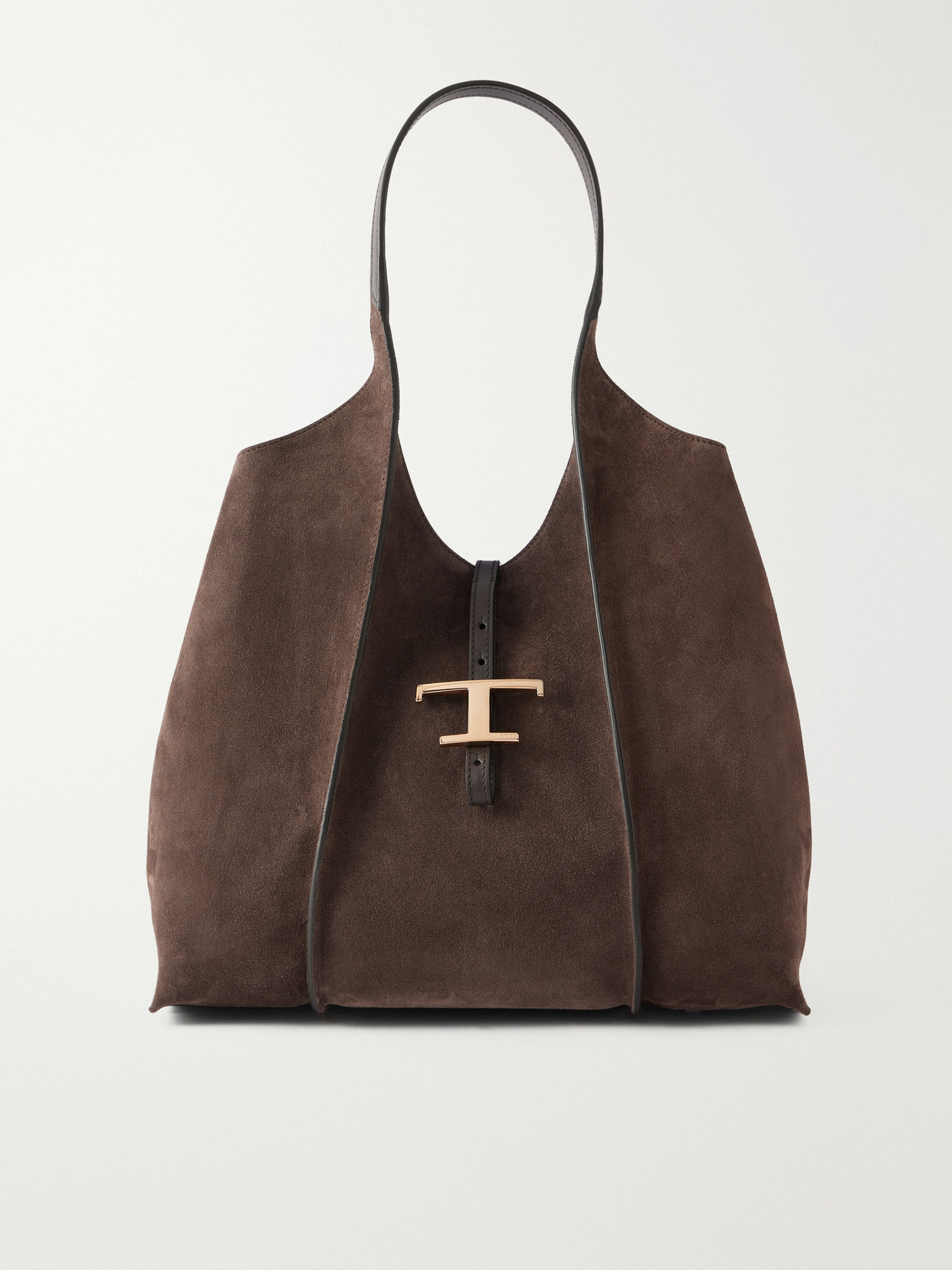 Tod's T Timeless Medium Suede Shoulder Bag In Brown