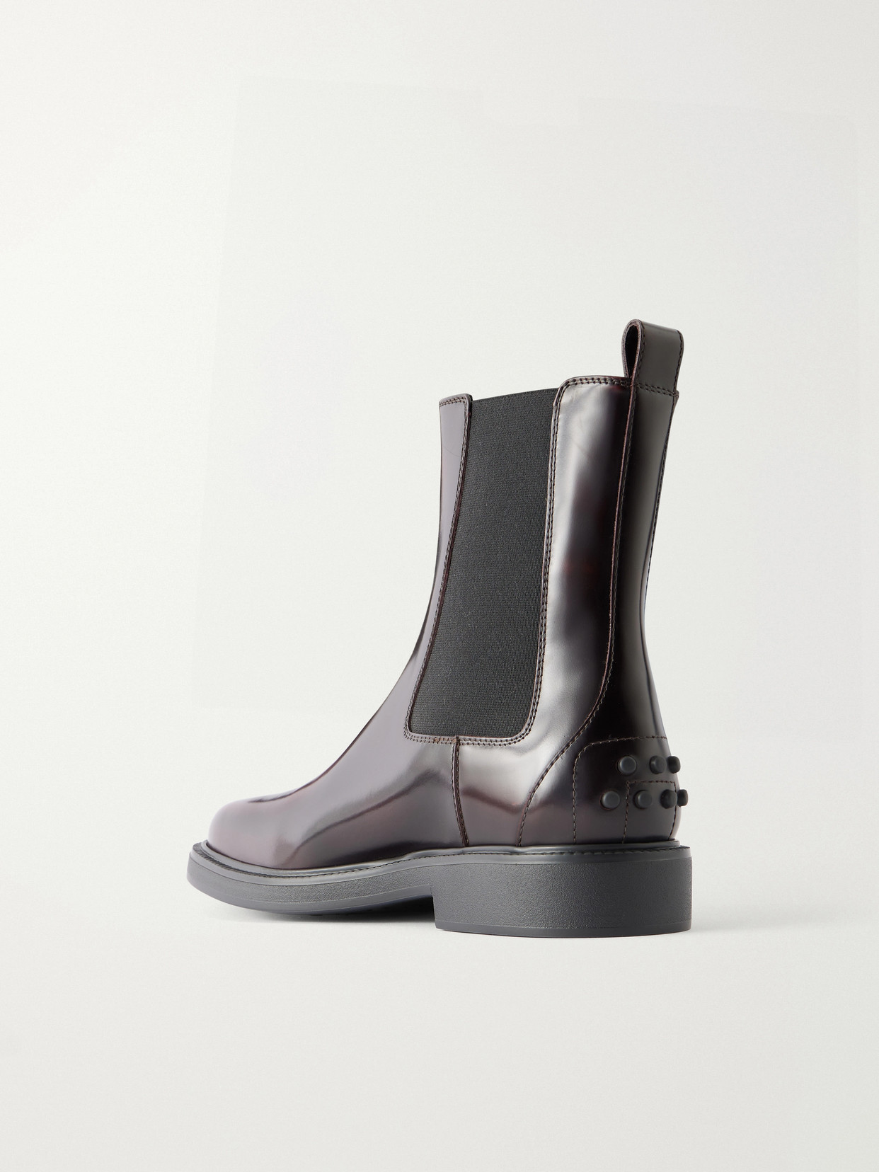 Studded Glossed-Leather Chelsea Boots