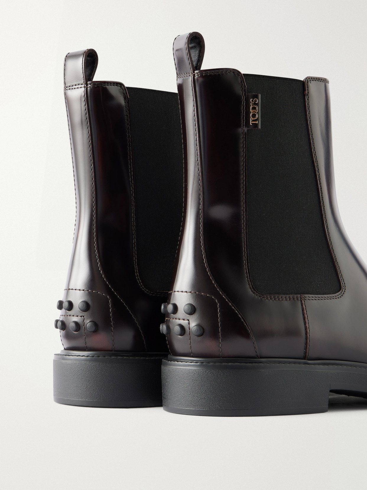 Studded Glossed-Leather Chelsea Boots