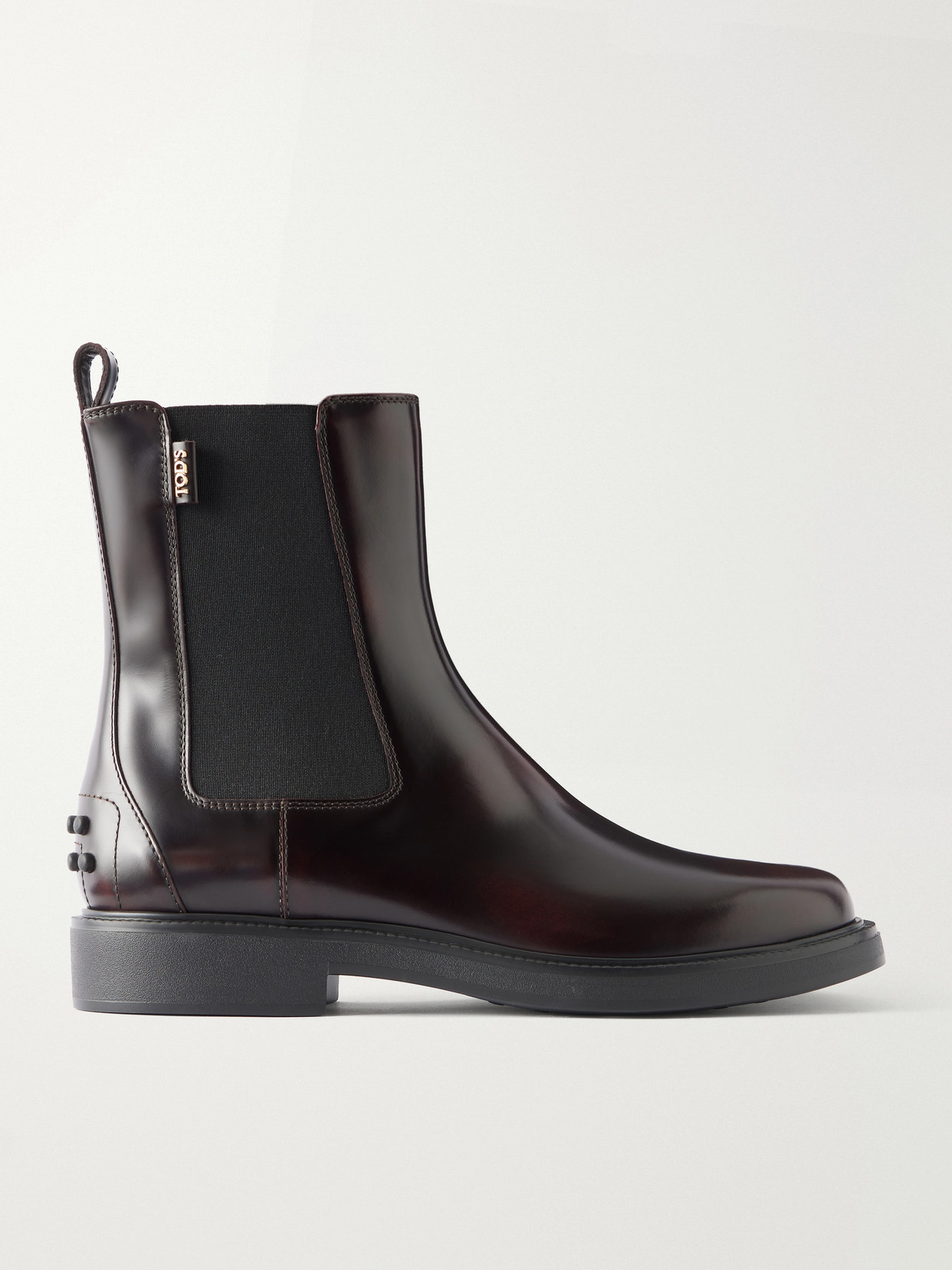 Studded Glossed-Leather Chelsea Boots