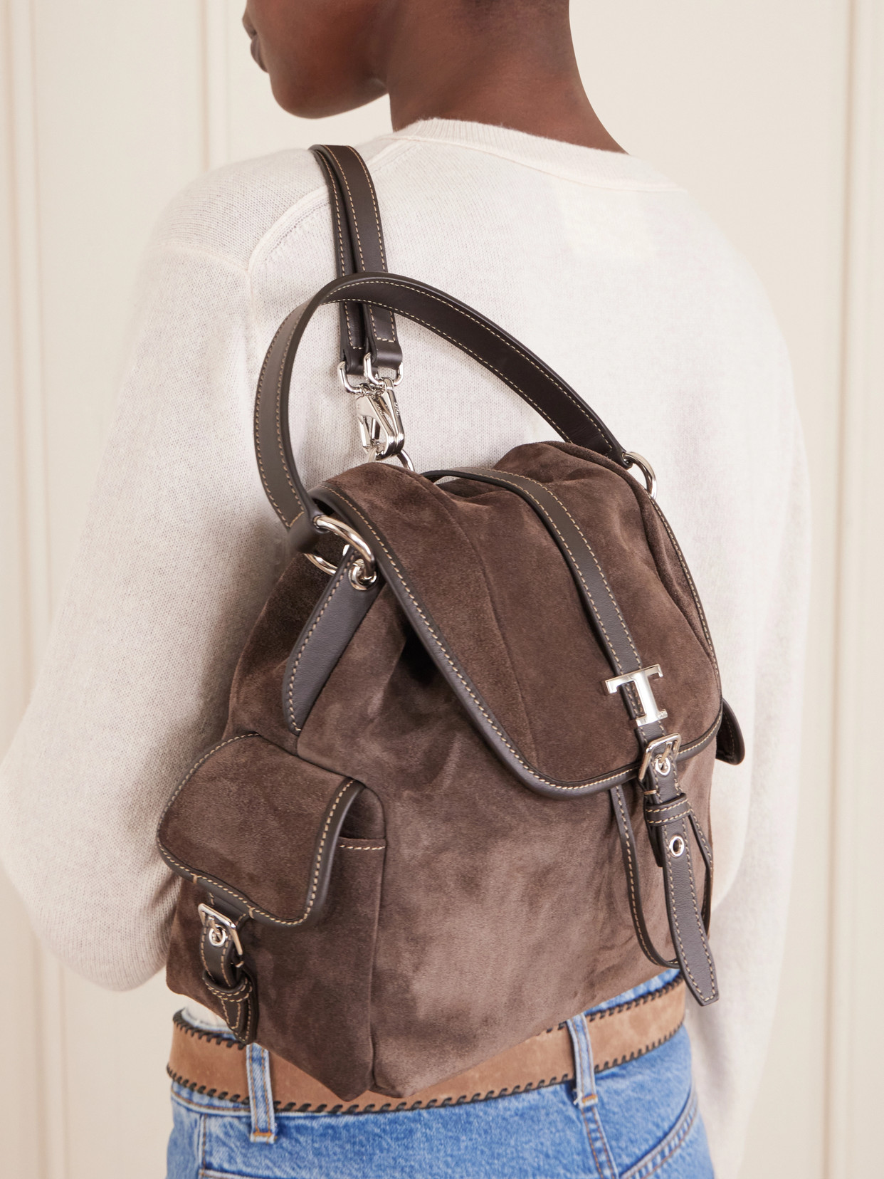 Tim Zaino Mini Leather-Trimmed Suede Shoulder Bag