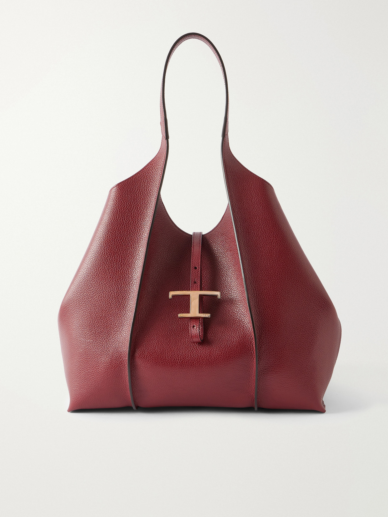 Tod's T Medium Textured-leather Shoulder Bag In Burgundy