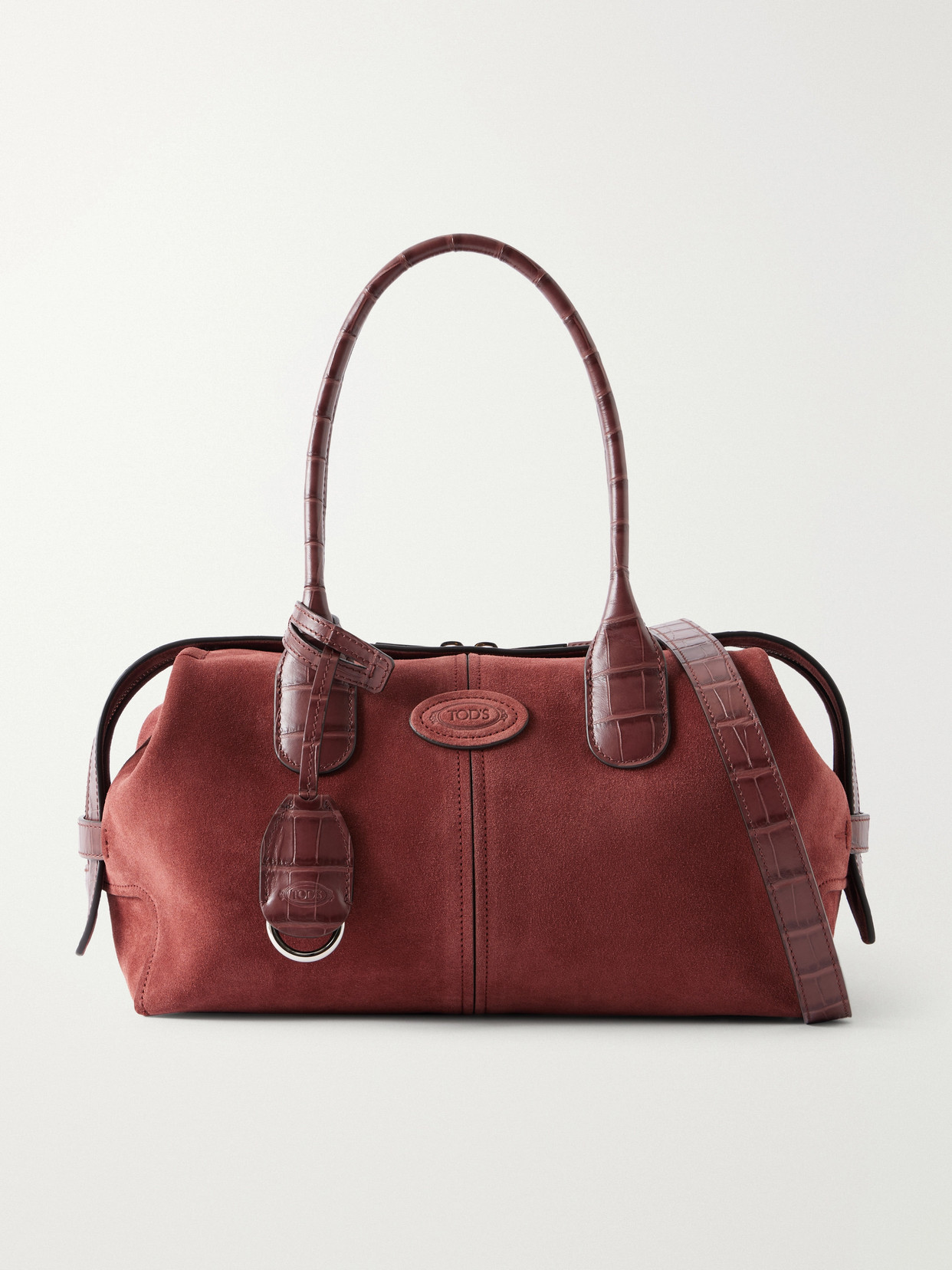 Tod's Bauletto Croc-effect Leather-trimmed Suede Mini Bag In Red