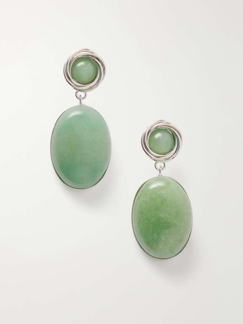 Jennifer Behr Ruthie Silver-tone Aventurine Earrings