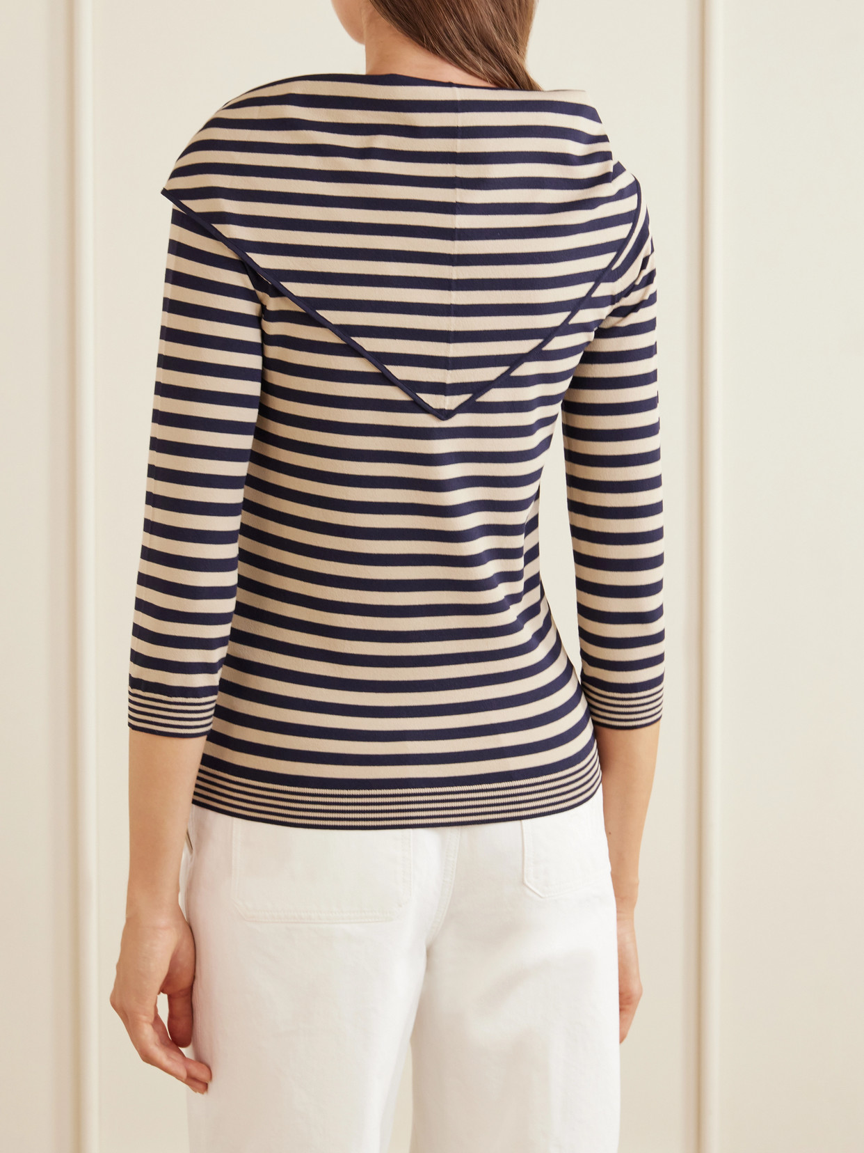 Tie-Detailed Striped Jersey Sweater
