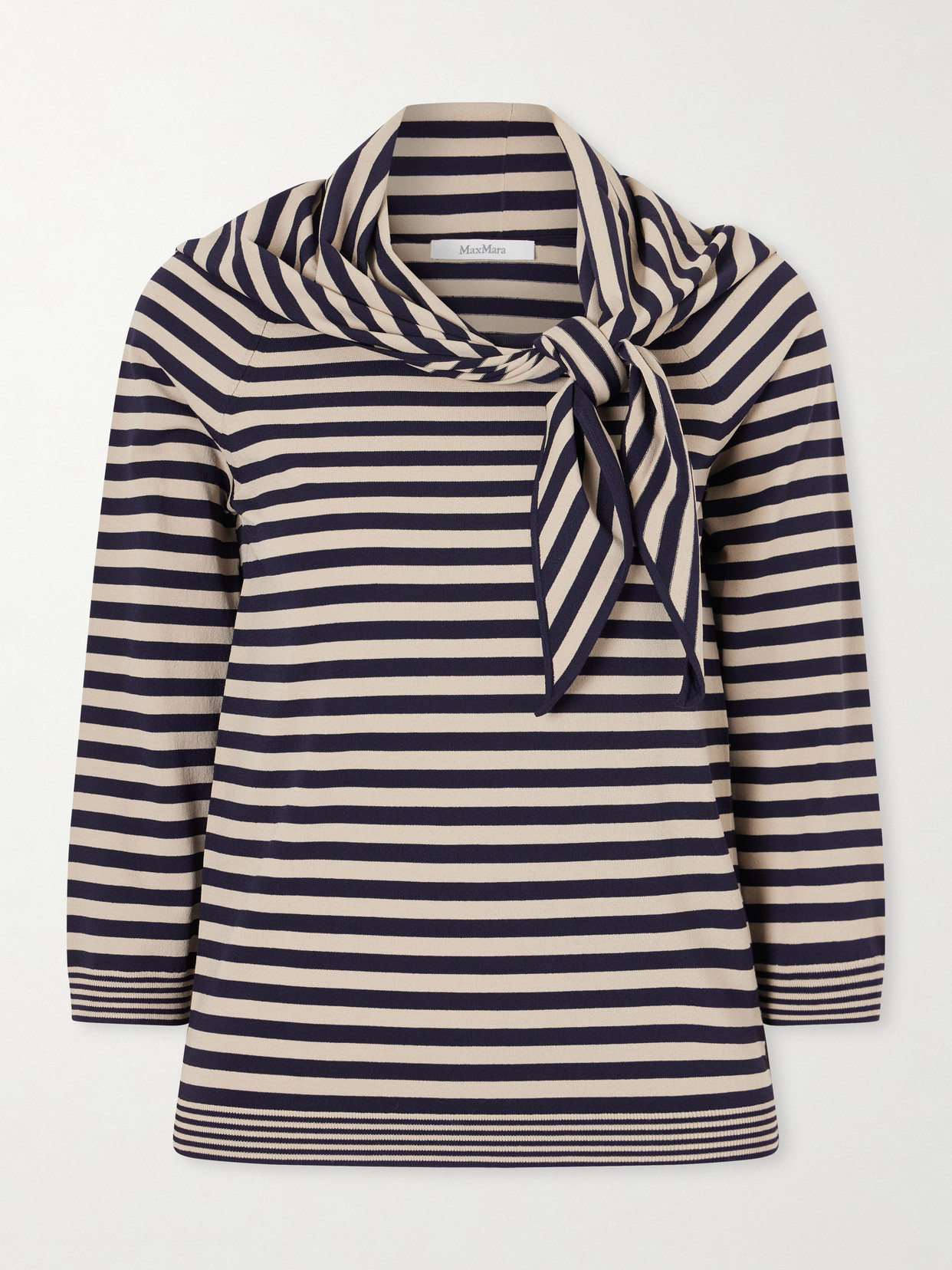 Max Mara Tie-detailed Striped Jersey Sweater In Multi