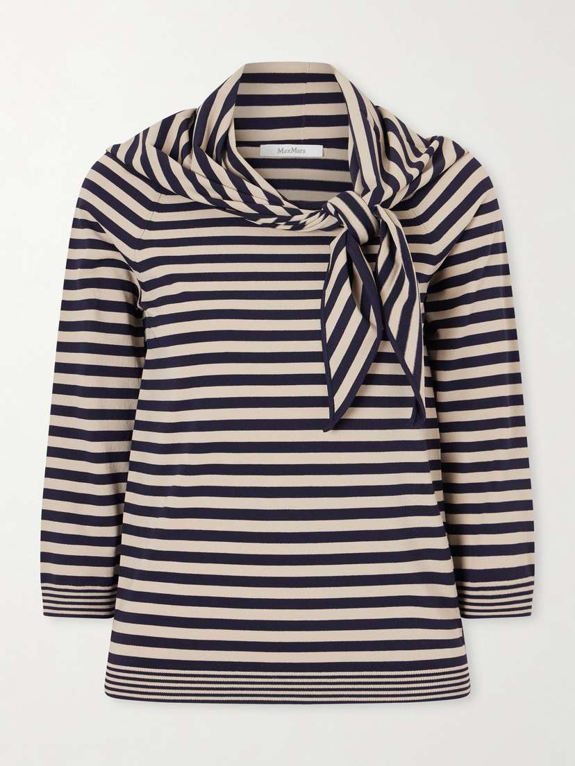 Max Mara Tie-detailed Striped Jersey Sweater | Thumbnail 6