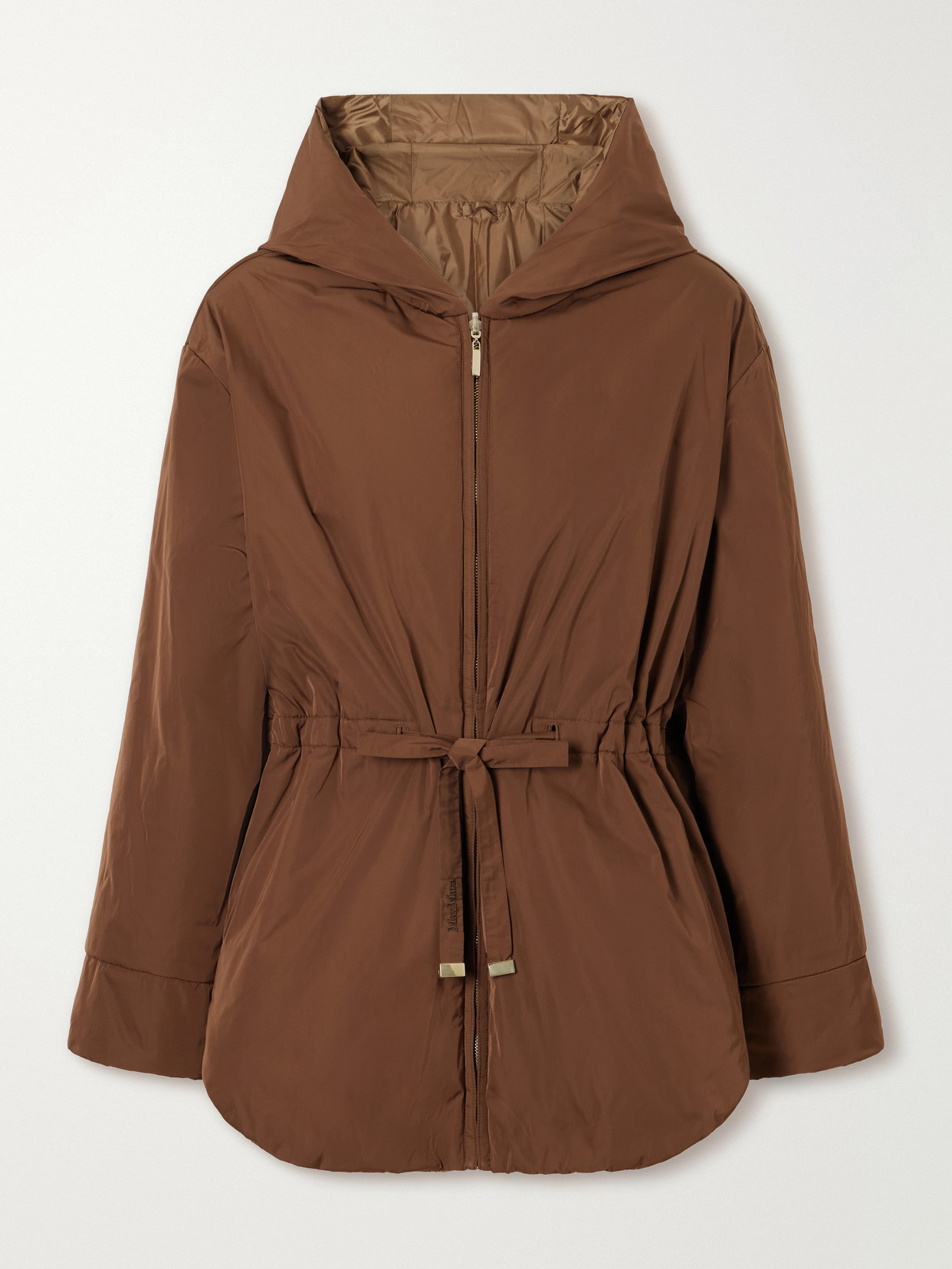 Max Mara Hooded Belted Shell Jacket In Brown