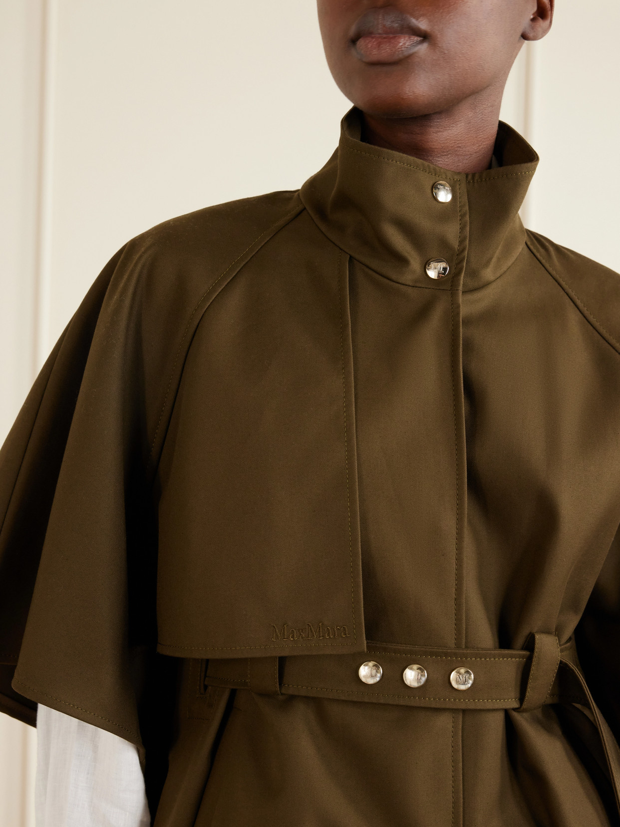 Belted Cotton Gabardine Cape