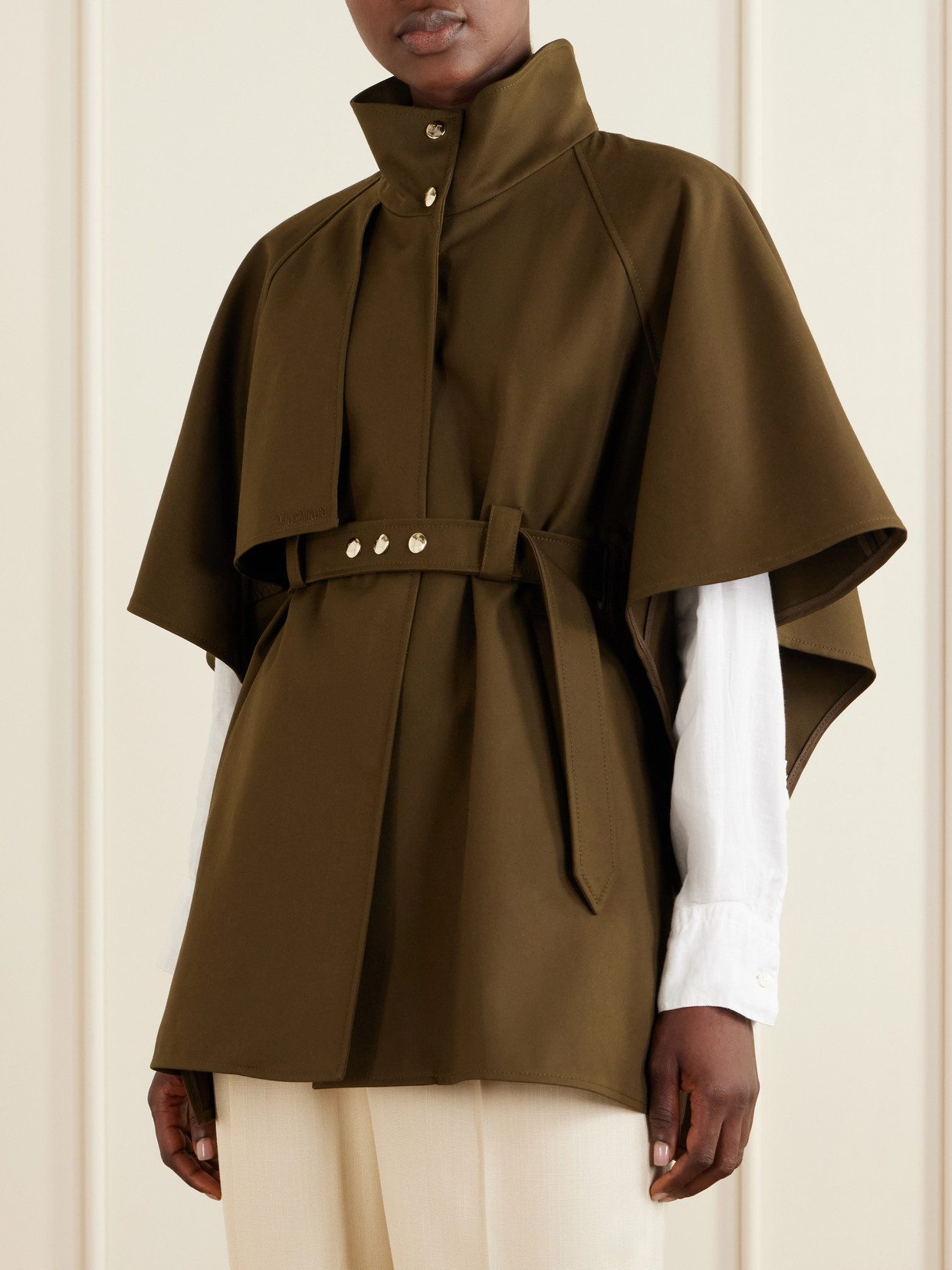 Belted Cotton Gabardine Cape