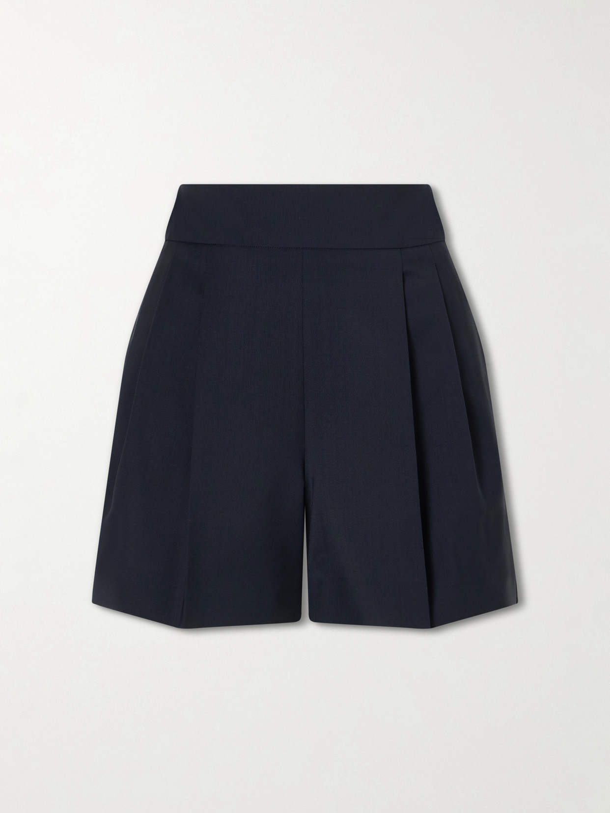 Max Mara Pleated Wool Shorts In Blue