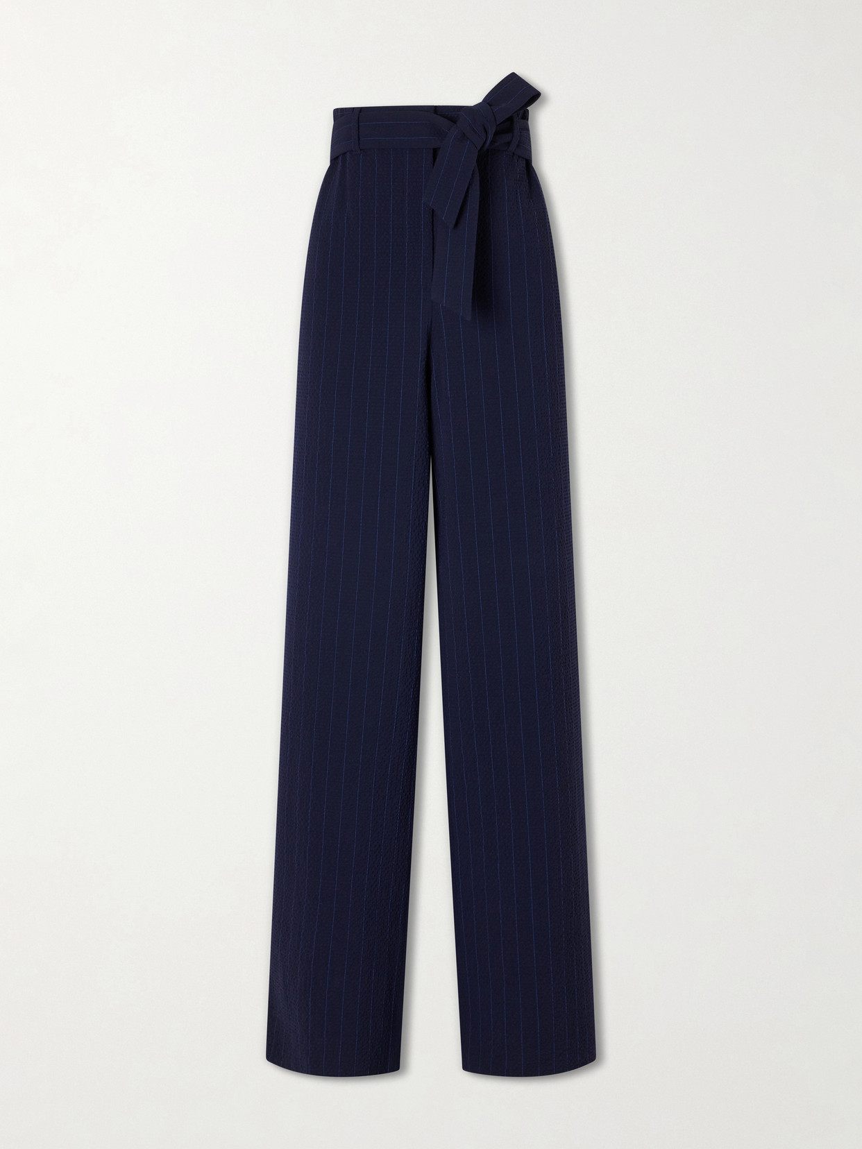Max Mara Striped Seersucker Virgin Wool-blend Pants In Blue