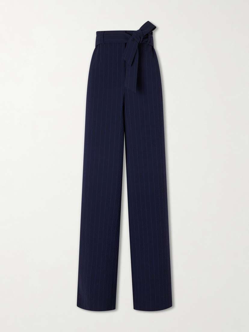 Max Mara Striped Seersucker Virgin Wool-blend Pants