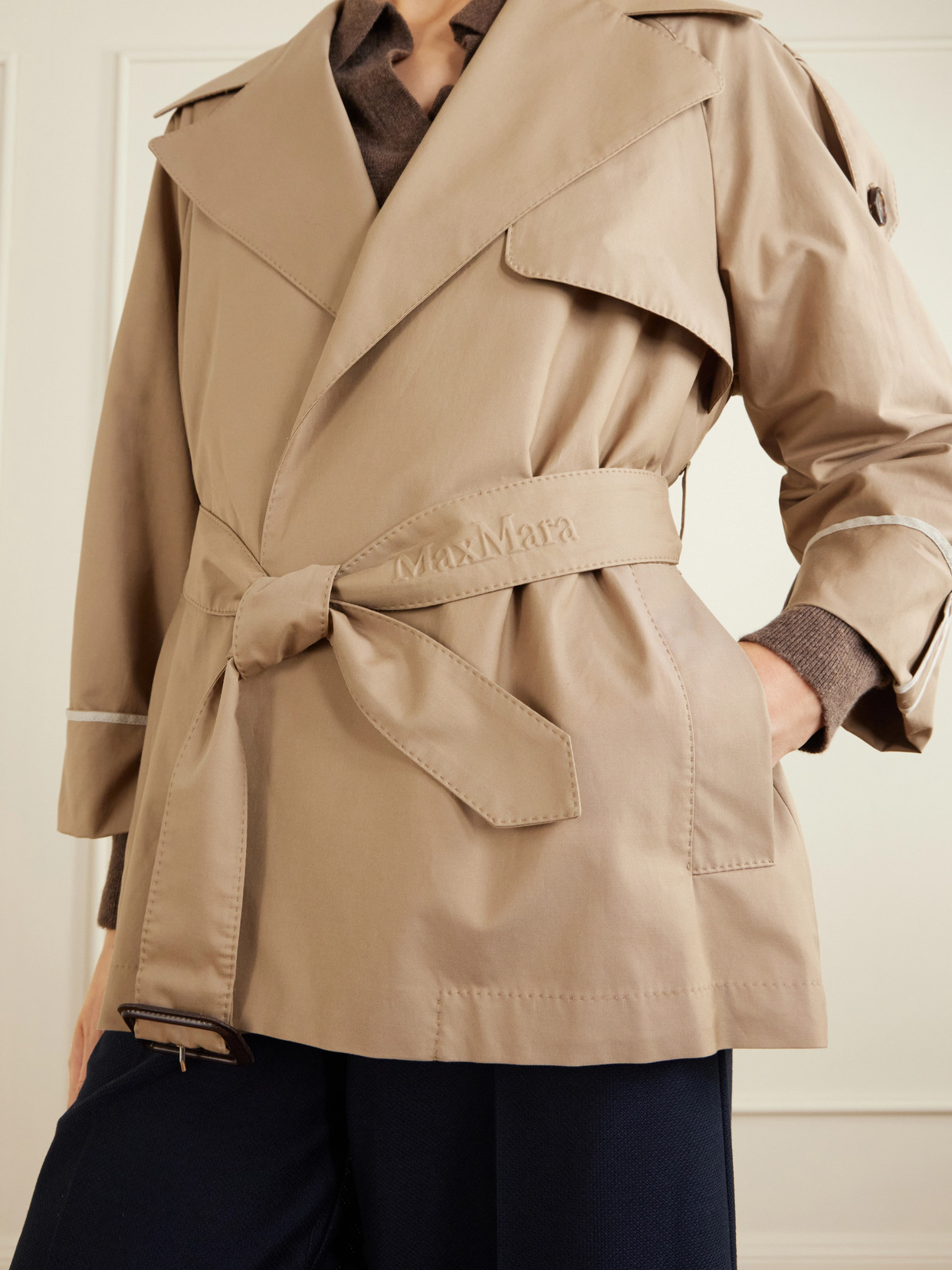 Cropped Belted Cotton-Blend Trench Coat