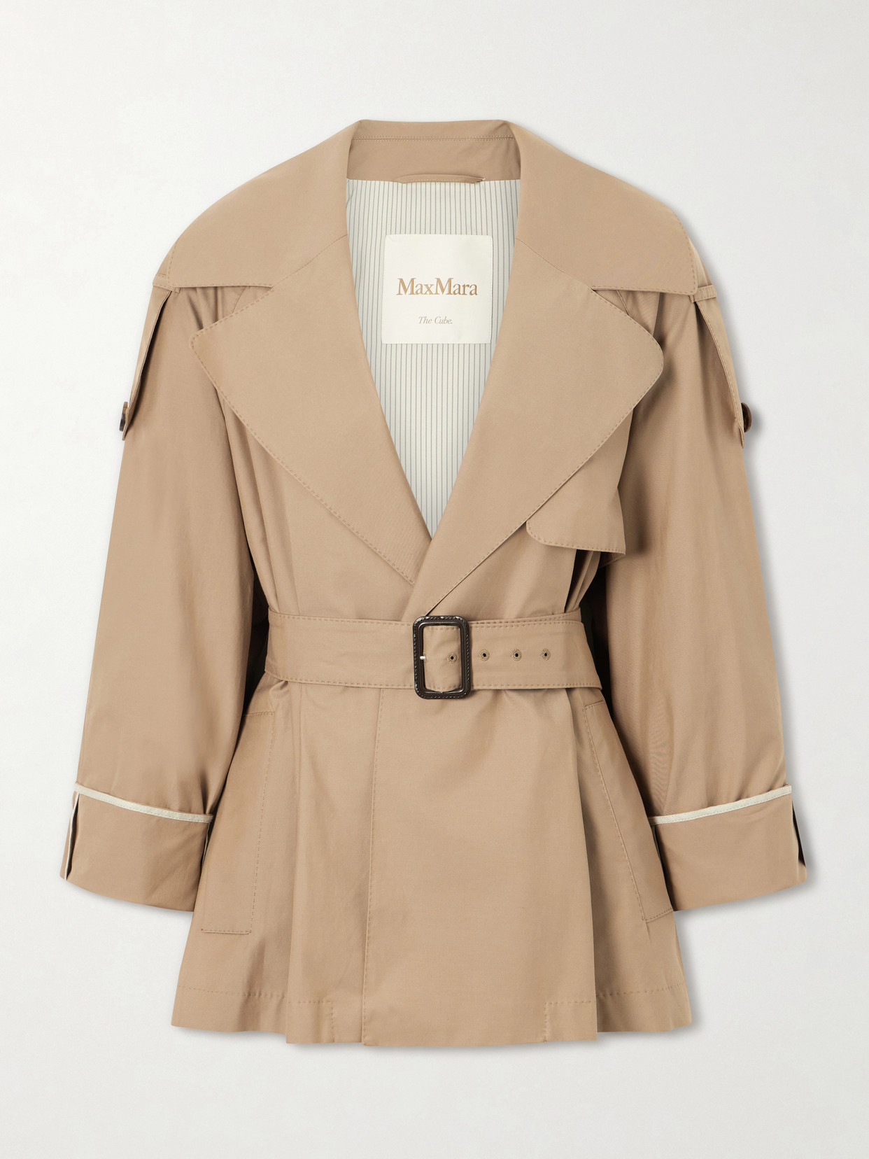 Max Mara Cropped Belted Cotton-blend Trench Coat In Brown