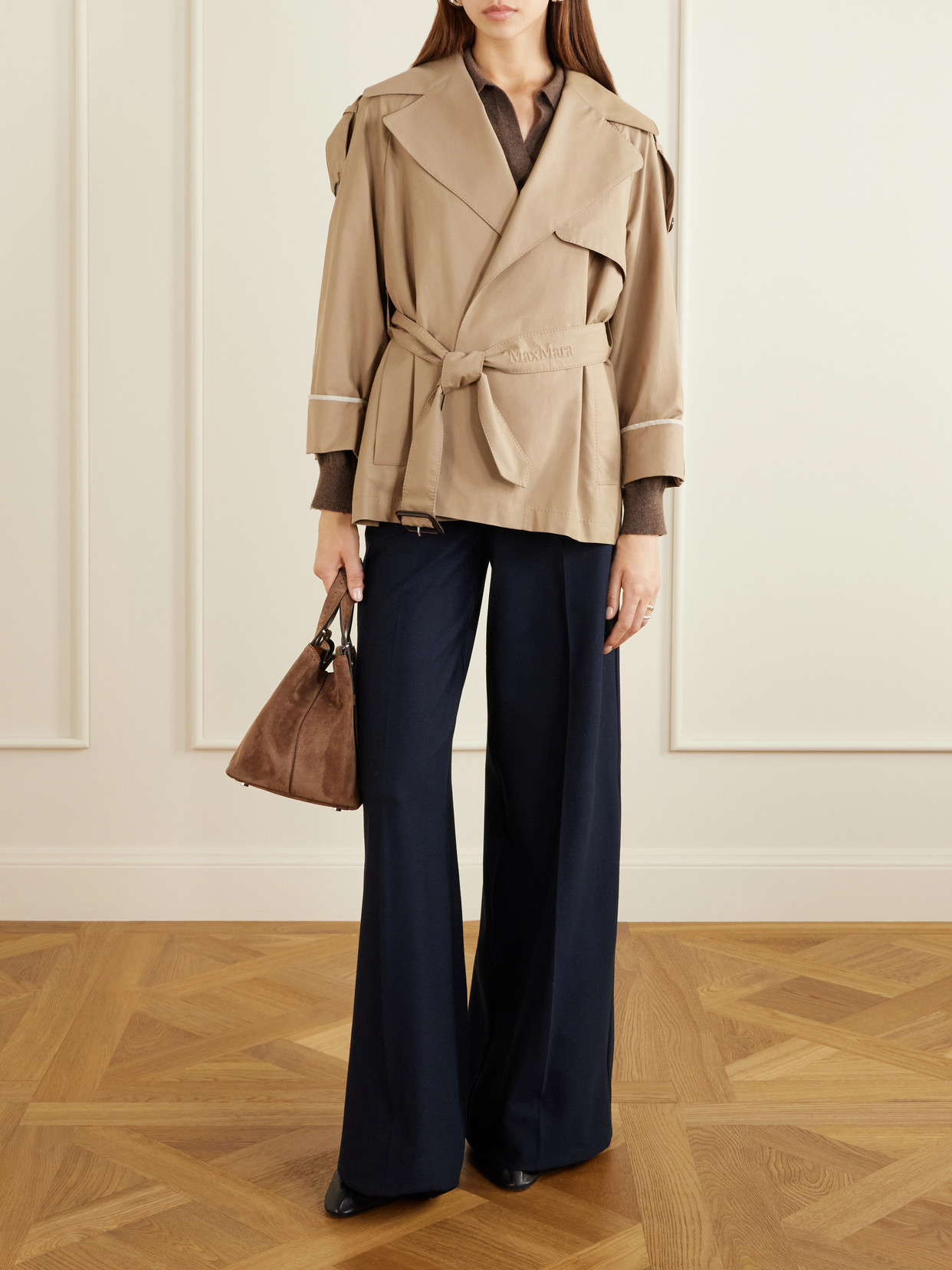 Cropped Belted Cotton-Blend Trench Coat
