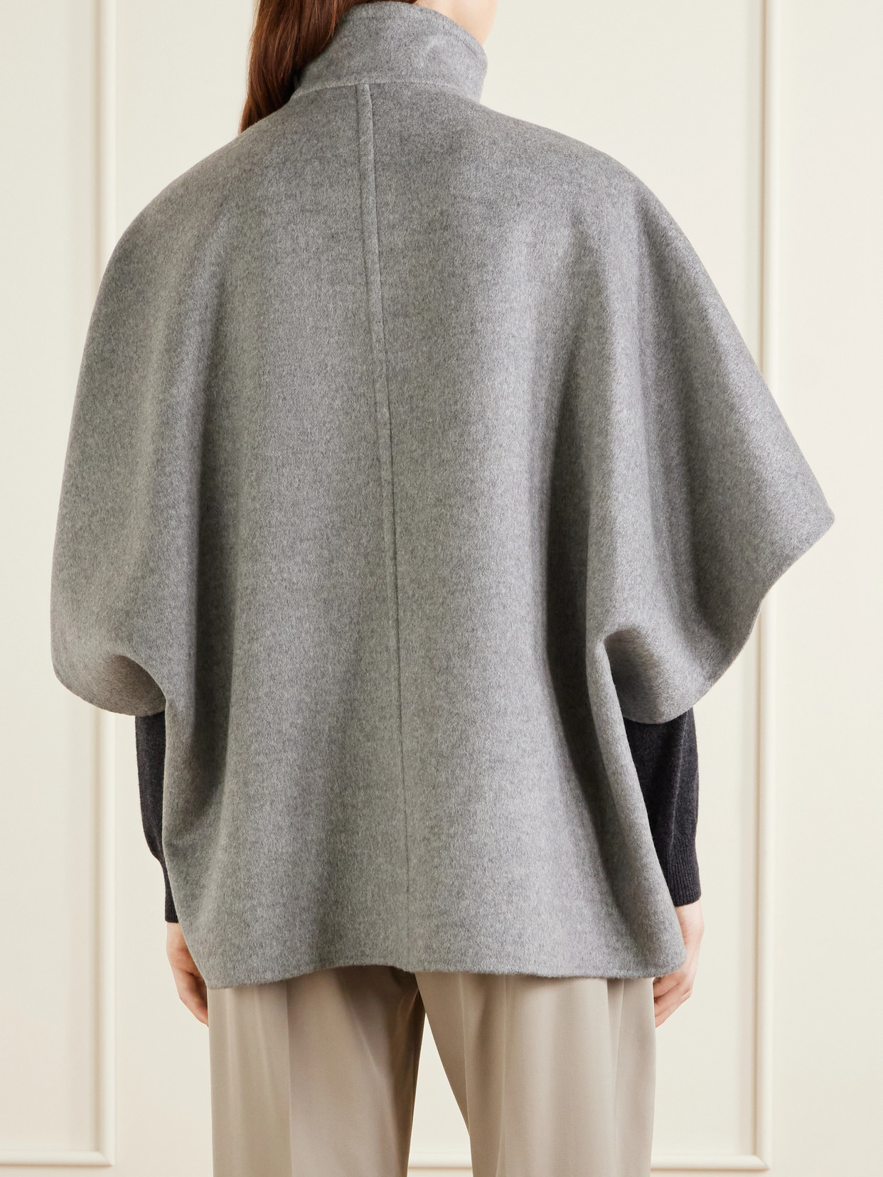 Leather-Trimmed Cashmere Cape