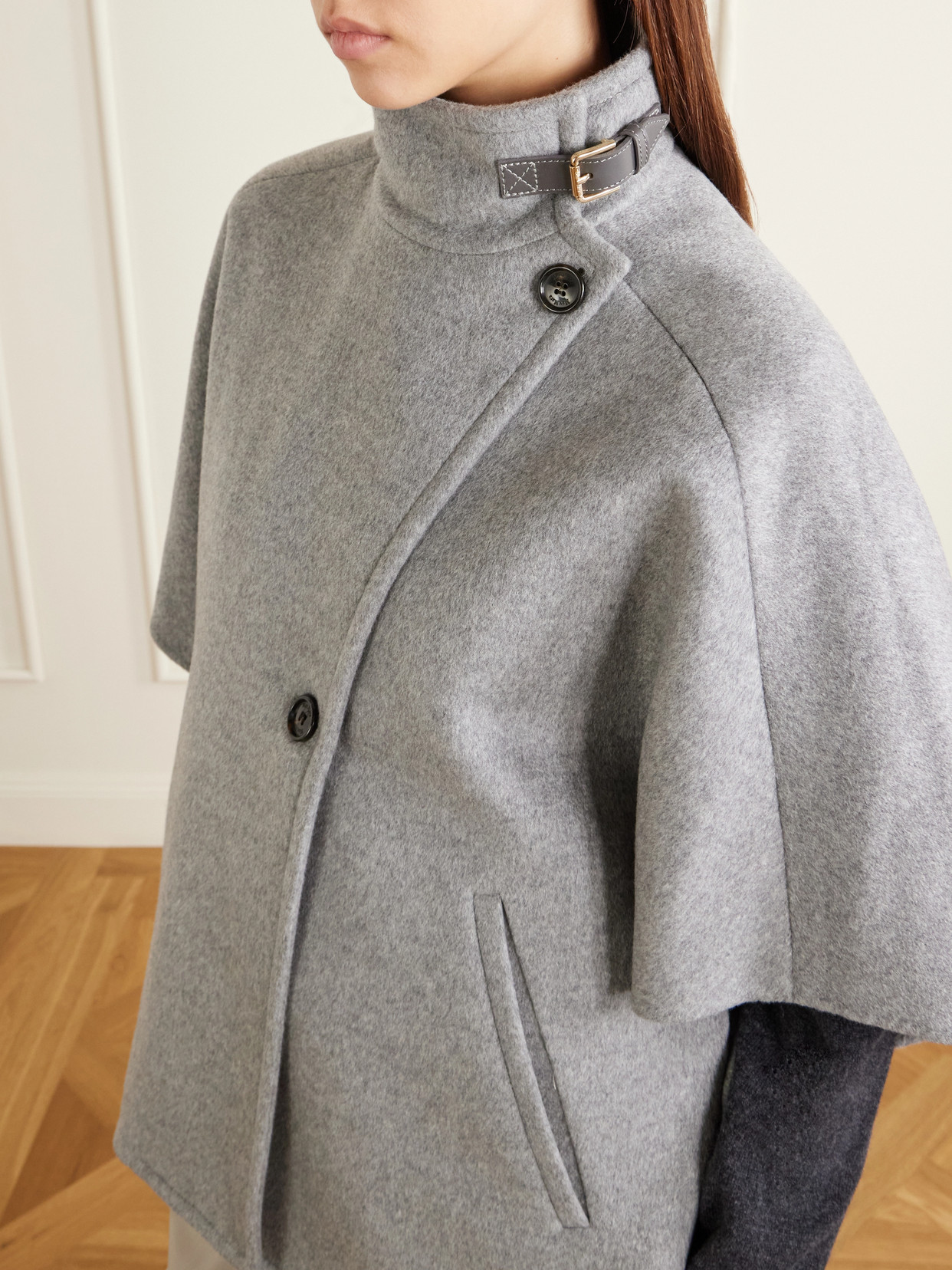 Leather-Trimmed Cashmere Cape