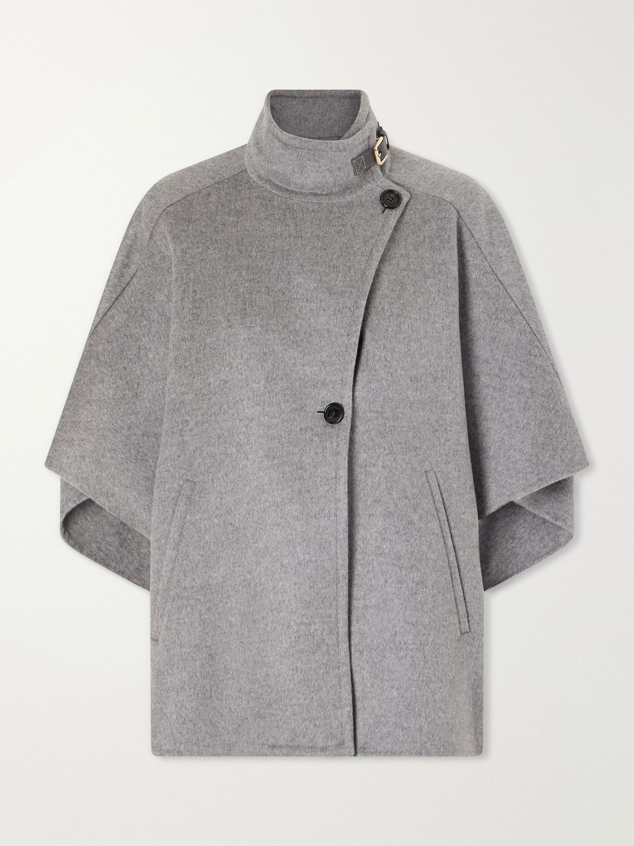 Buckled leather-trimmed cashmere cape