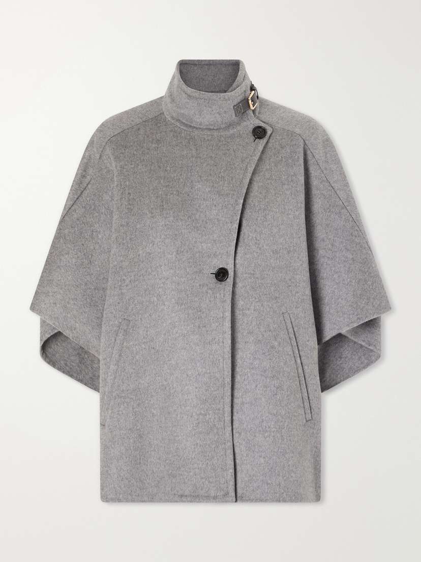 Max Mara Buckled Leather-trimmed Cashmere Cape