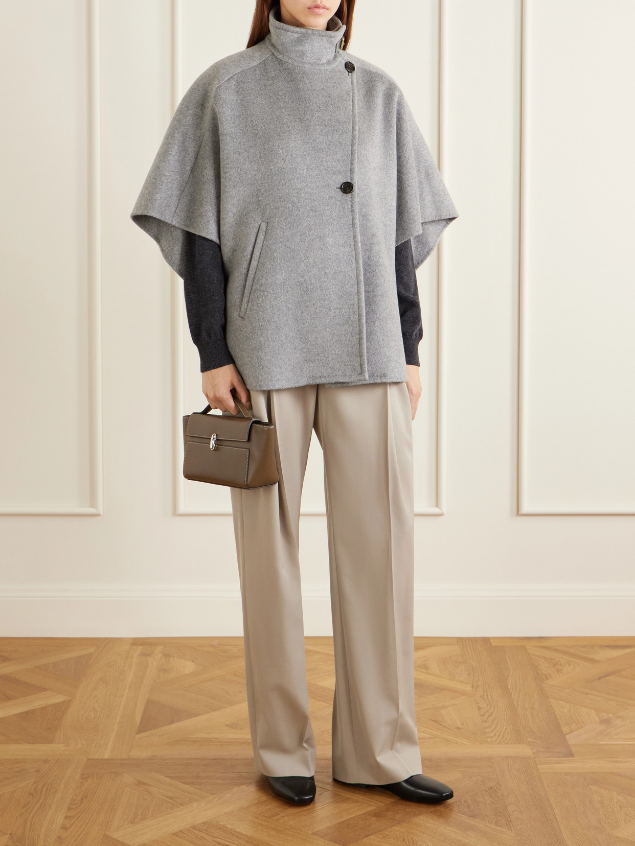 Leather-Trimmed Cashmere Cape