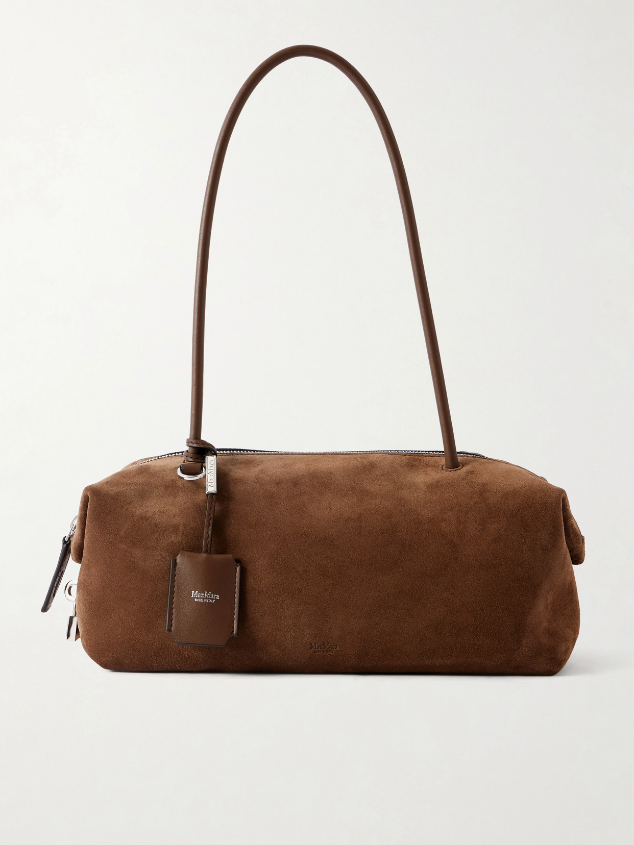 Max Mara Logo-debossed Leather-trimmed Suede Shoulder Bag In Brown