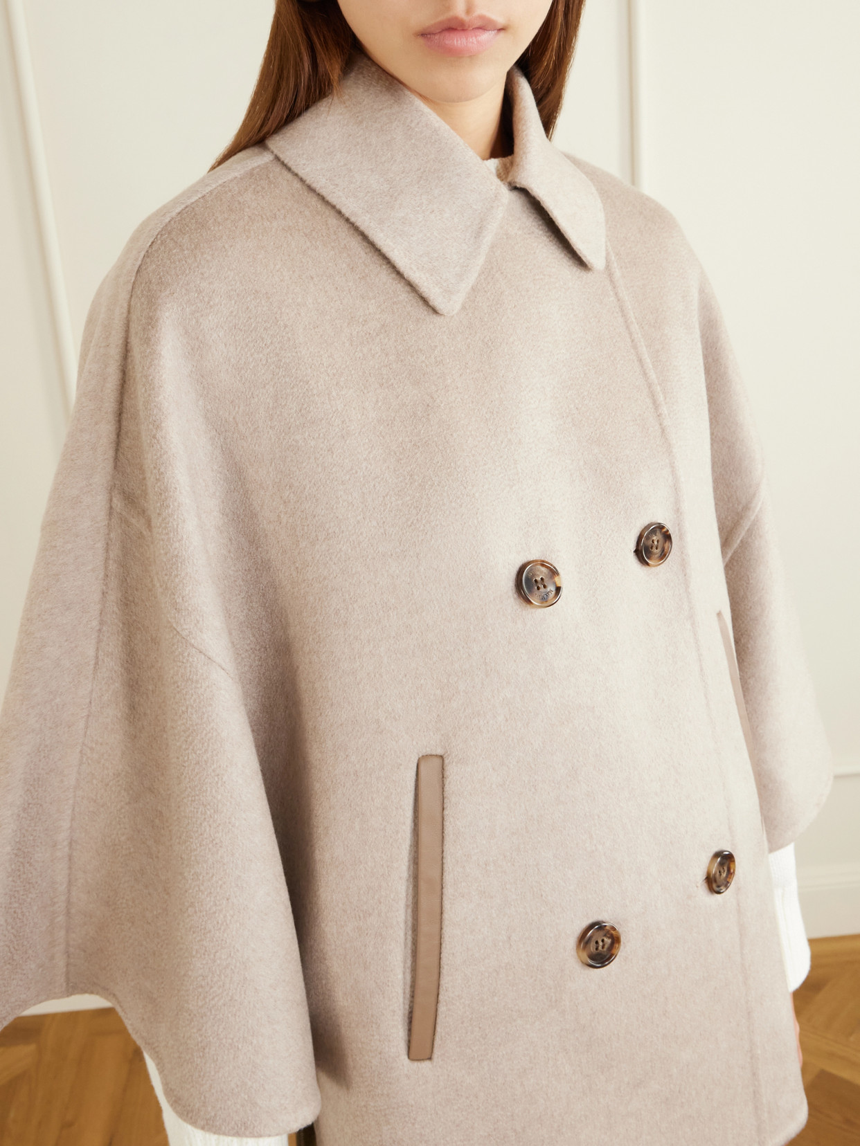 Leather-Trimmed Cashmere Cape