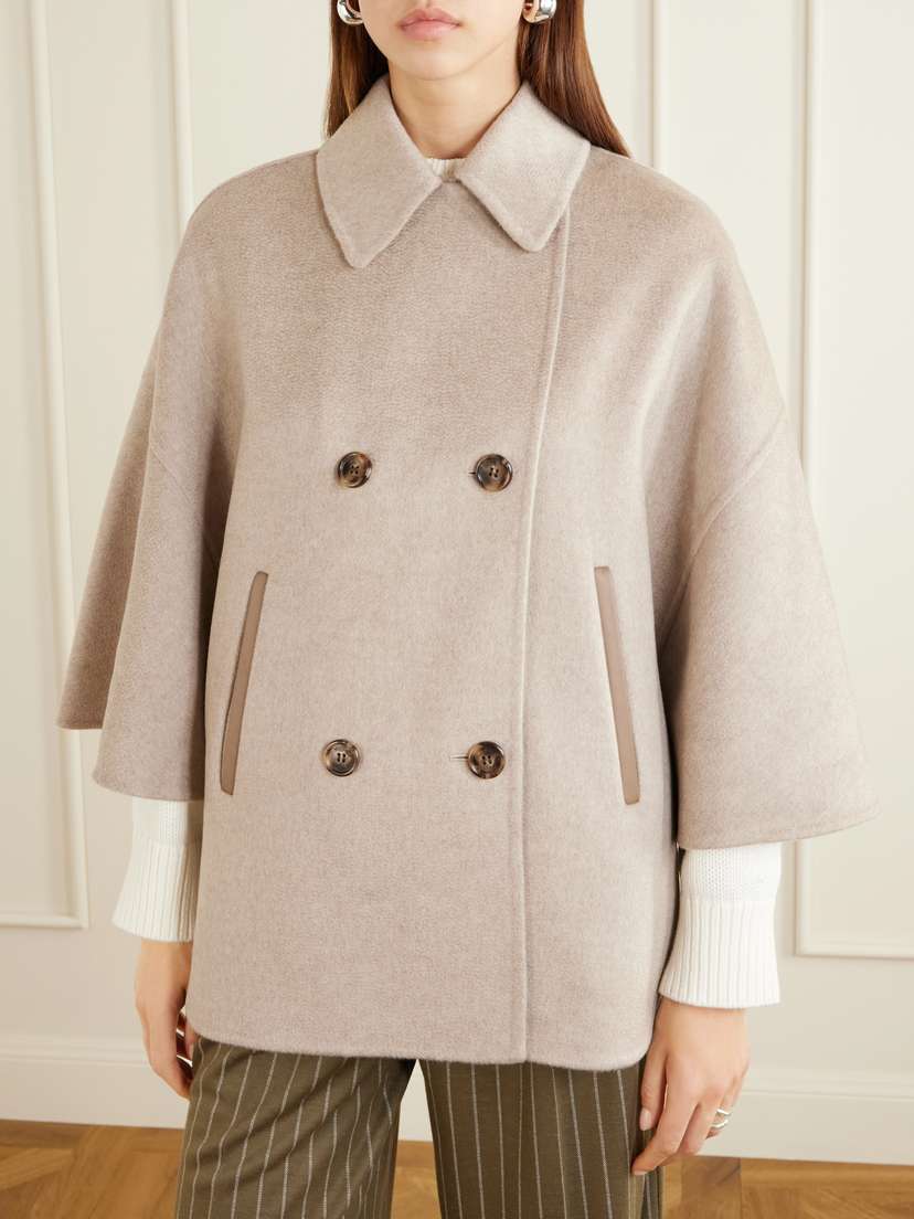 Max Mara Leather-trimmed Cashmere Cape | Thumbnail 3 Max Mara Leather-trimmed Cashmere Cape | Thumbnail 3