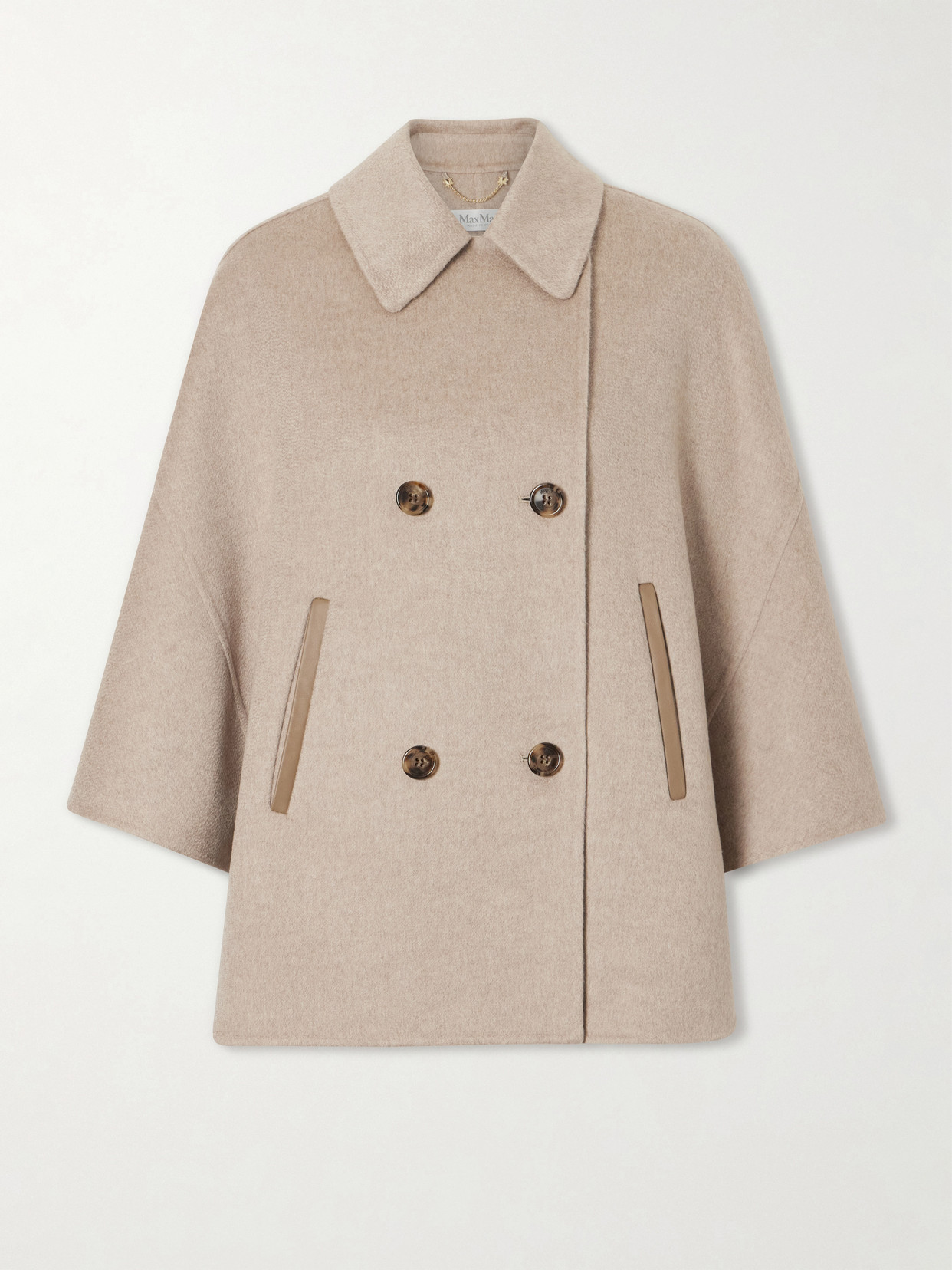 Max Mara Leather-trimmed Cashmere Cape In Neutral
