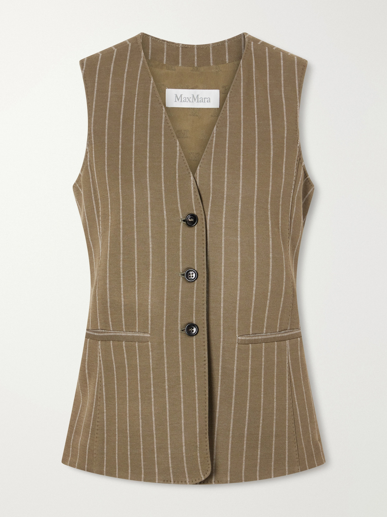 Max Mara Pinstriped Twill Vest In Green