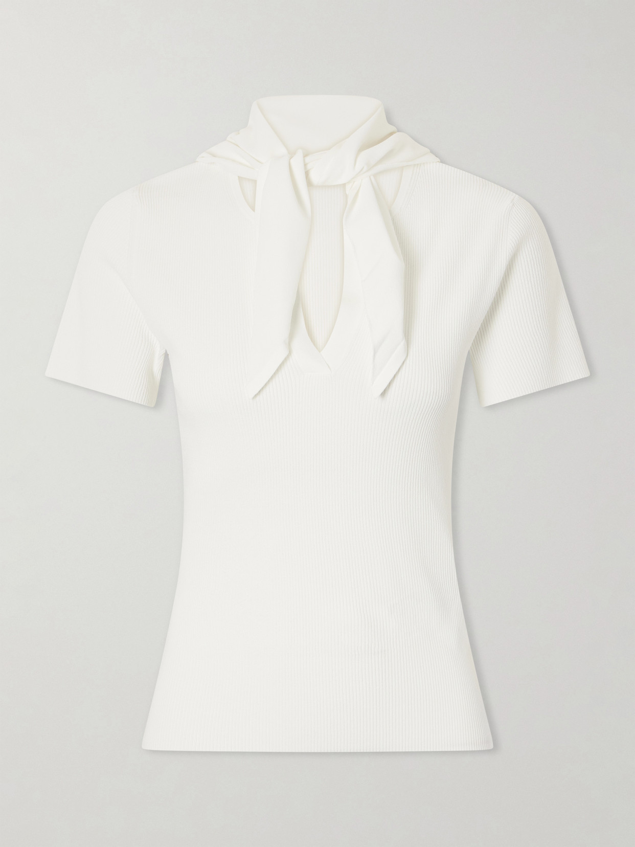 Max Mara Tie-detailed Ribbed-knit T-shirt In Multi