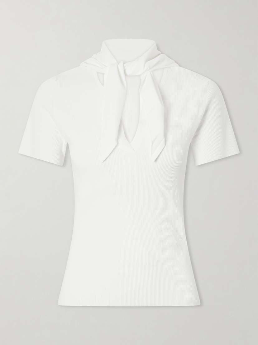 Max Mara Tie-detailed Ribbed-knit T-shirt | Thumbnail 6 Max Mara Tie-detailed Ribbed-knit T-shirt | Thumbnail 6