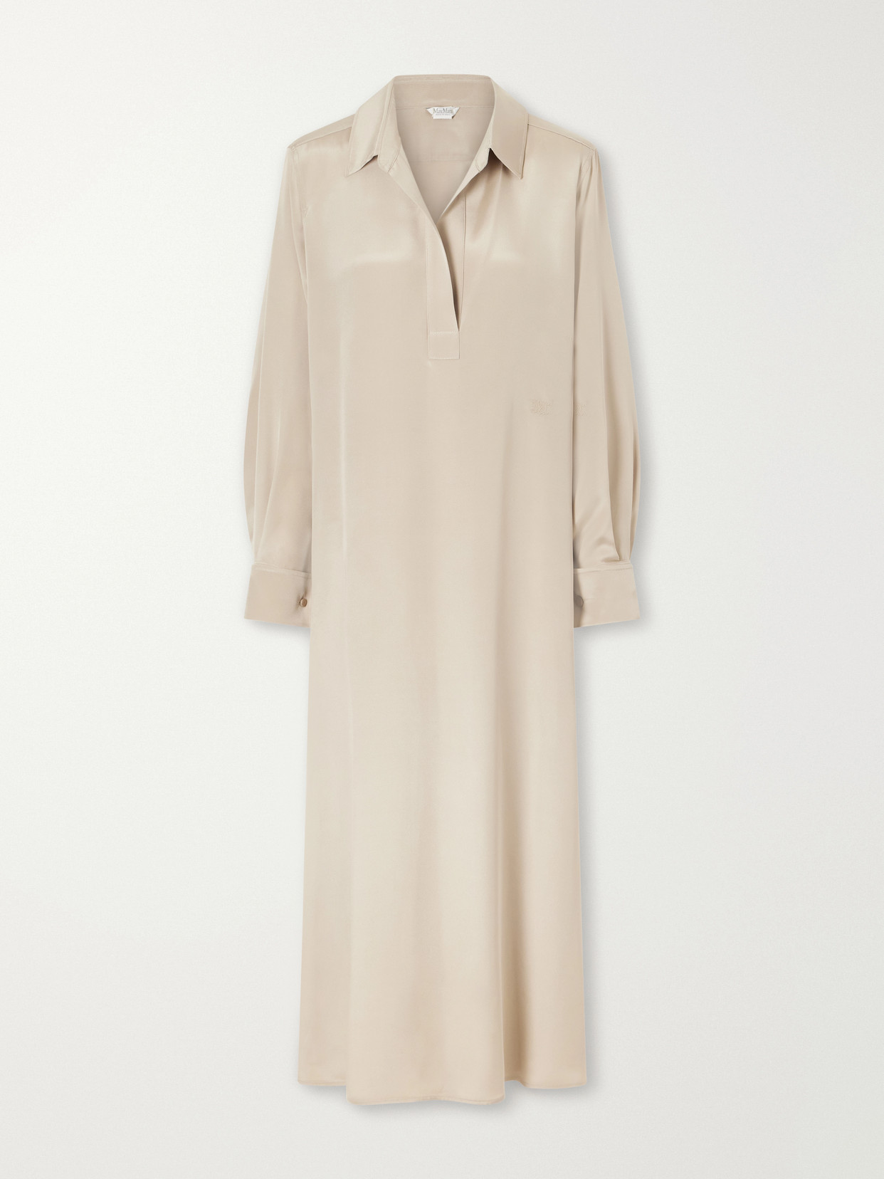 Max Mara Logo-embroidered Silk-crepe De Chine Midi Dress In Neutral