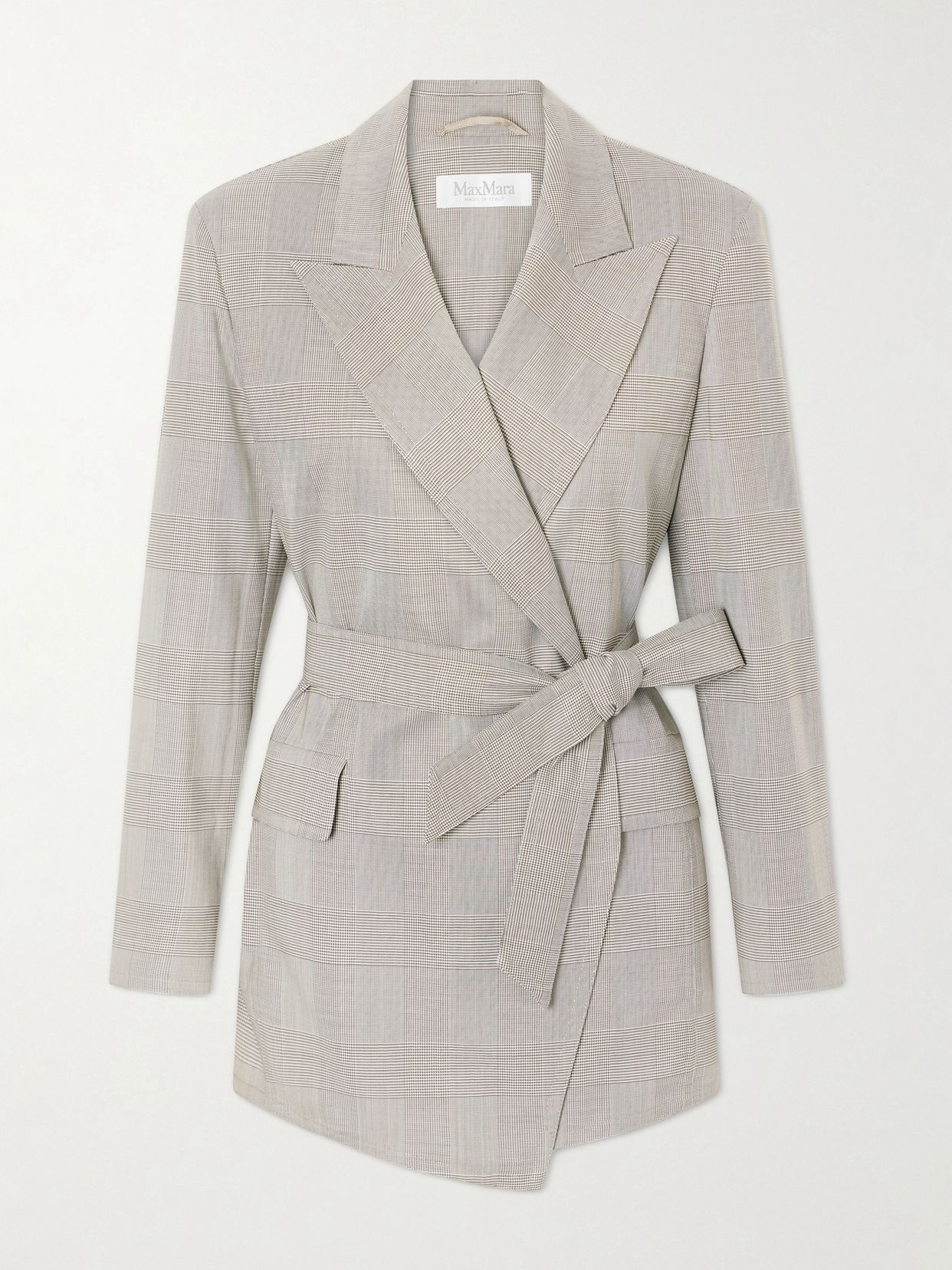 Belted checked wool blazer