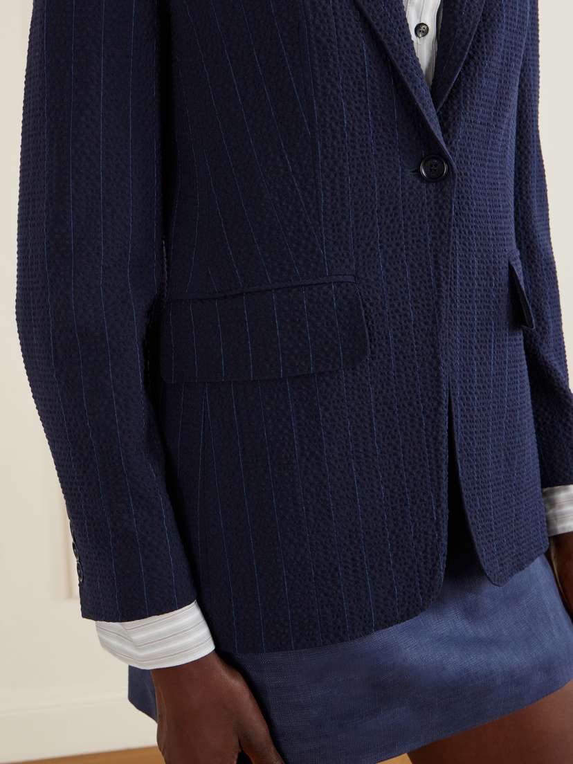 Max Mara Pinstriped Wool-blend Seersucker Blazer | Thumbnail 4 Max Mara Pinstriped Wool-blend Seersucker Blazer | Thumbnail 4