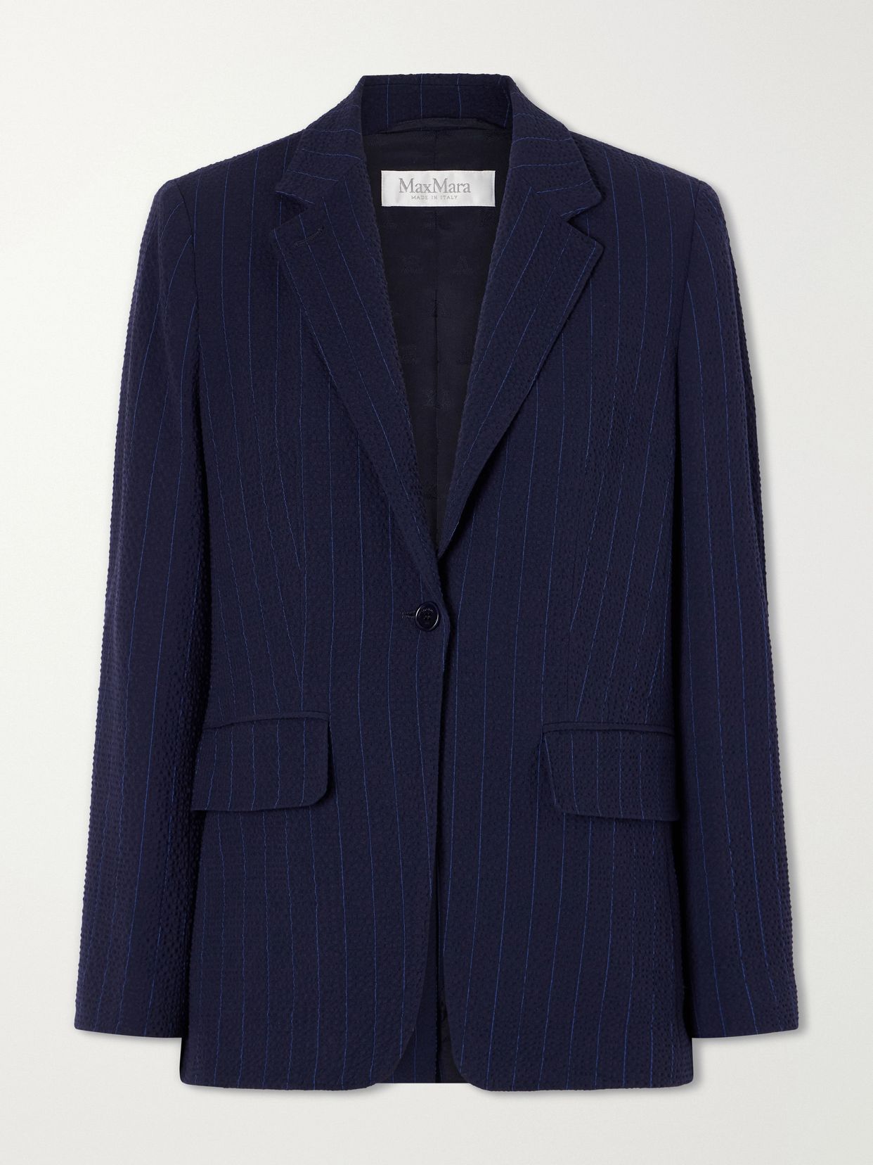 Pinstriped wool-blend seersucker blazer