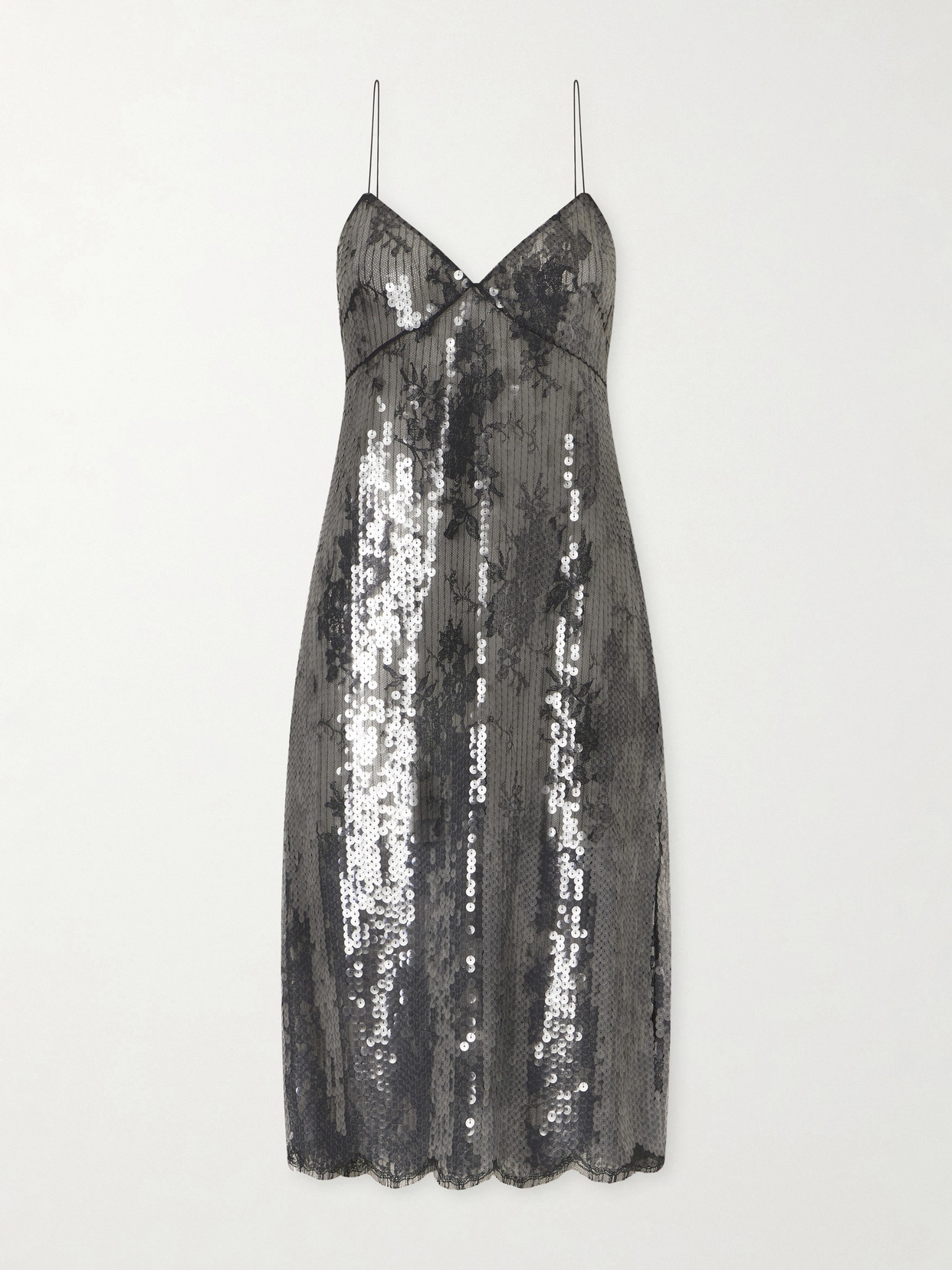 Veronica De Piante Aya Lace-trimmed Sequin Midi Dress In Gray