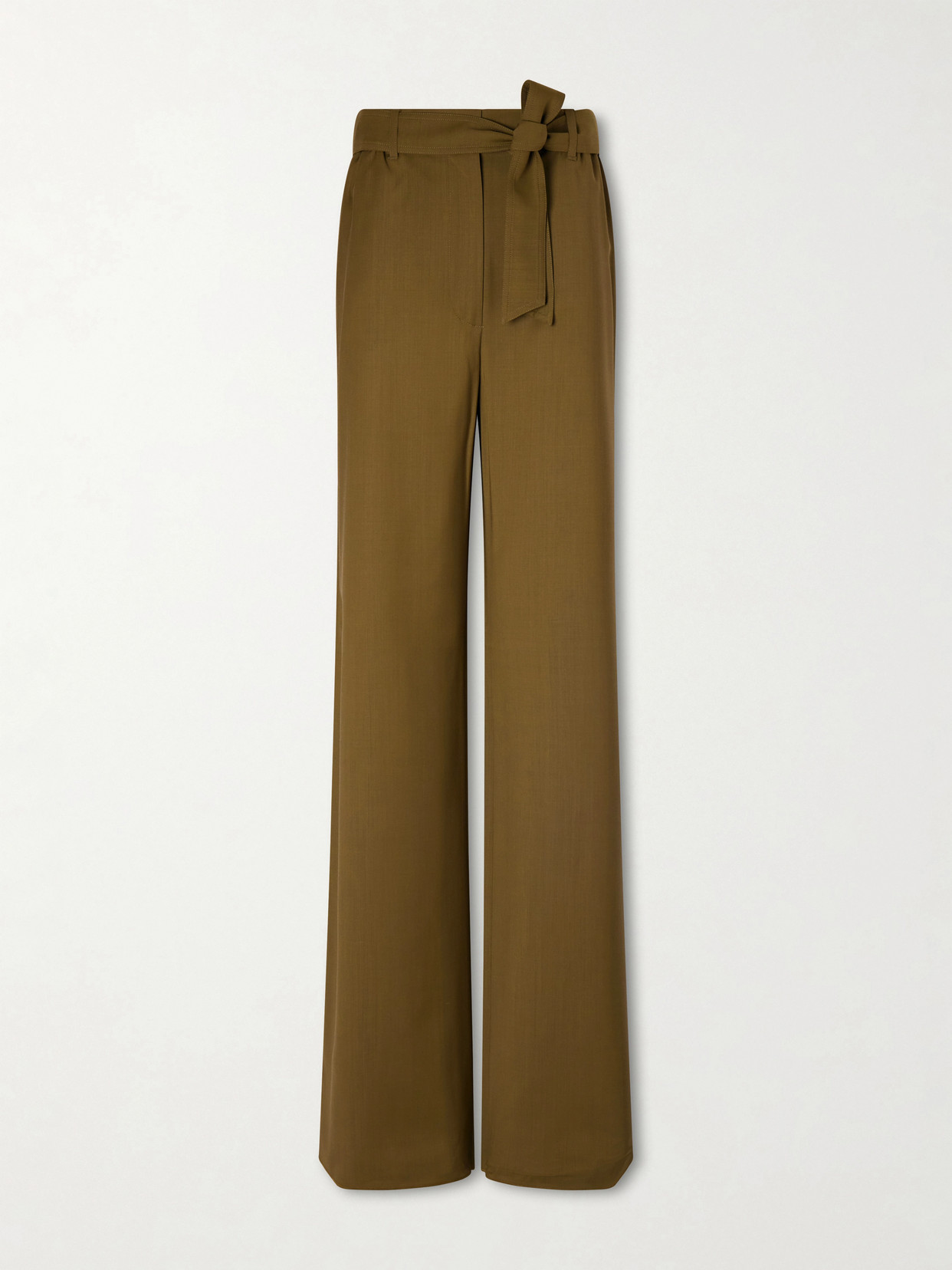 Max Mara Editto Belted Wool Grain De Poudre Wide-leg Pants In Green