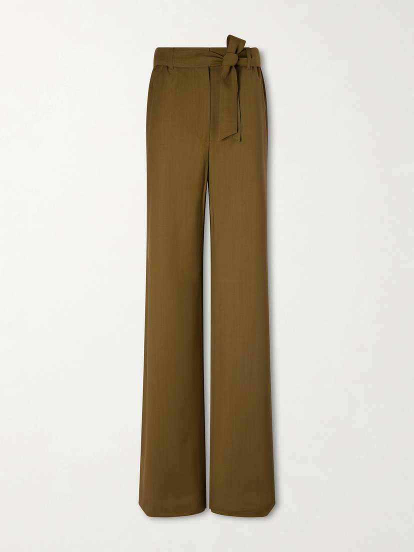 Max Mara Editto Belted Wool Grain De Poudre Wide-leg Pants