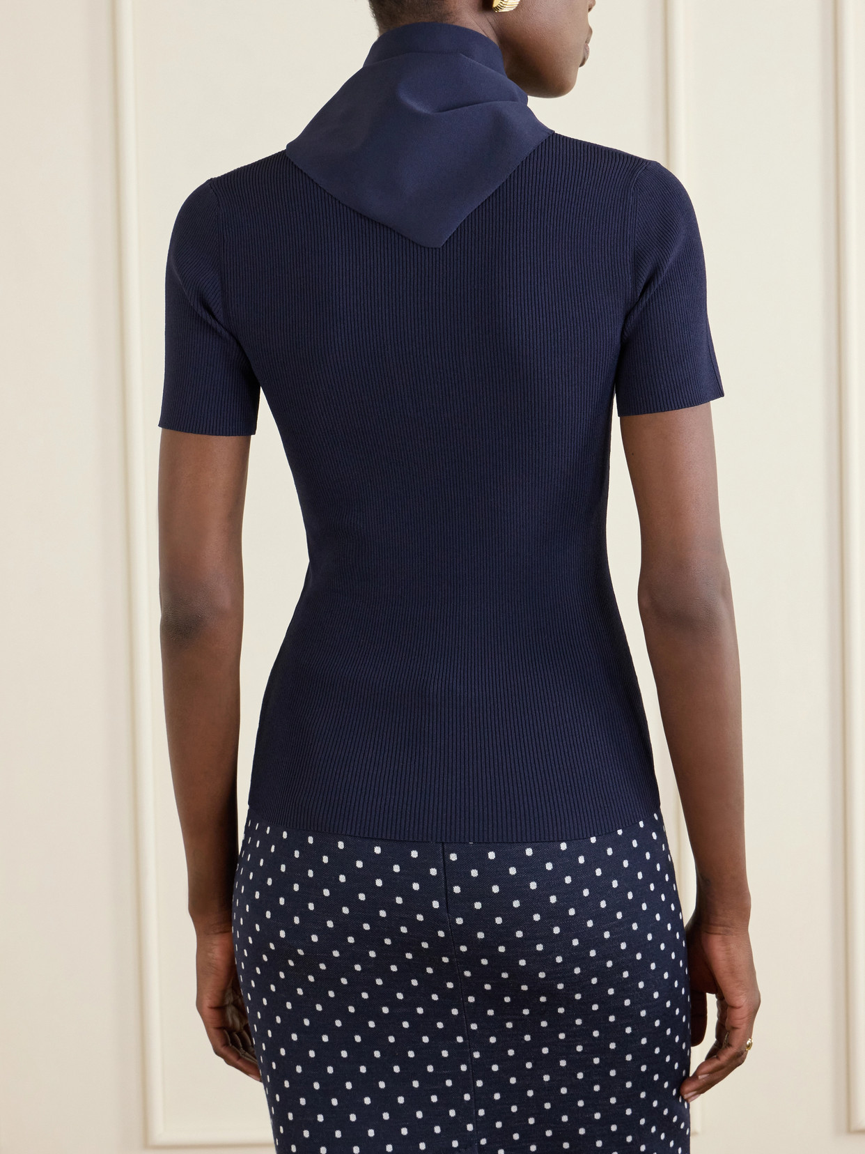 Tie-Detailed Ribbed Jersey T-Shirt