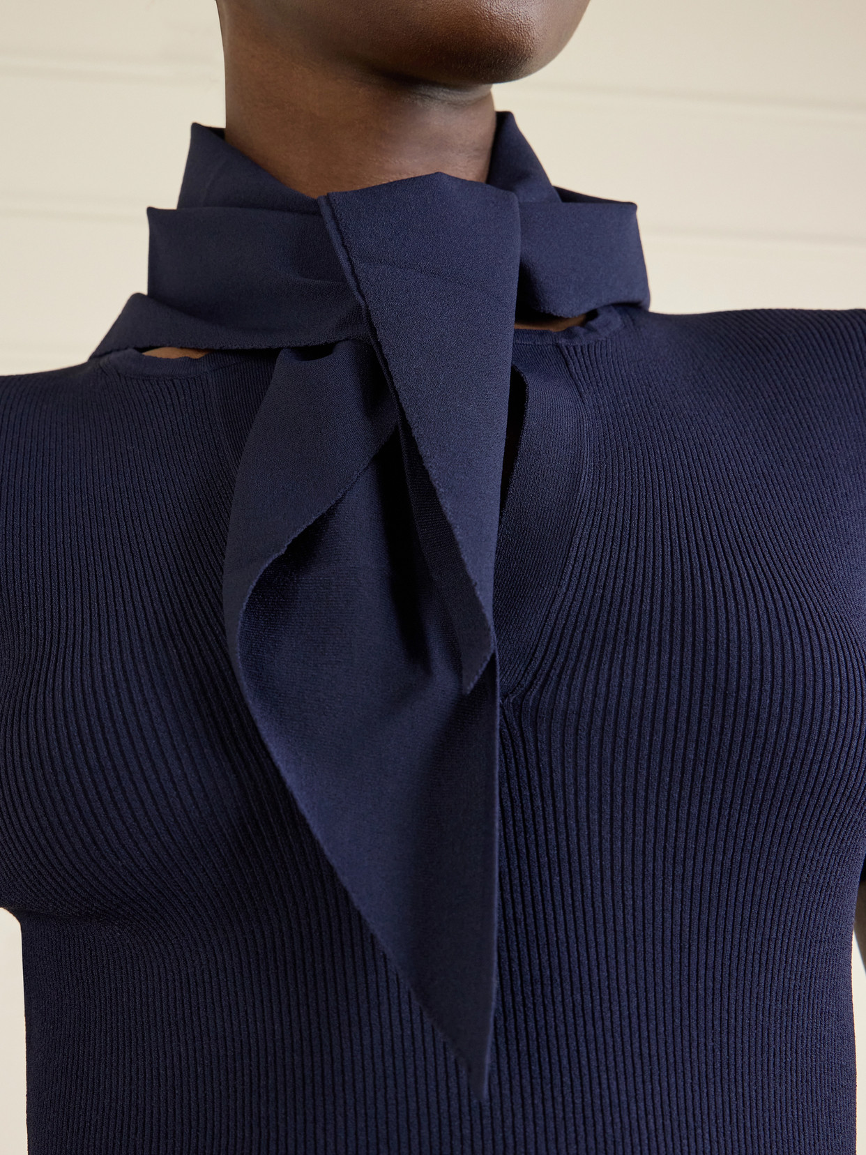 Tie-Detailed Ribbed Jersey T-Shirt
