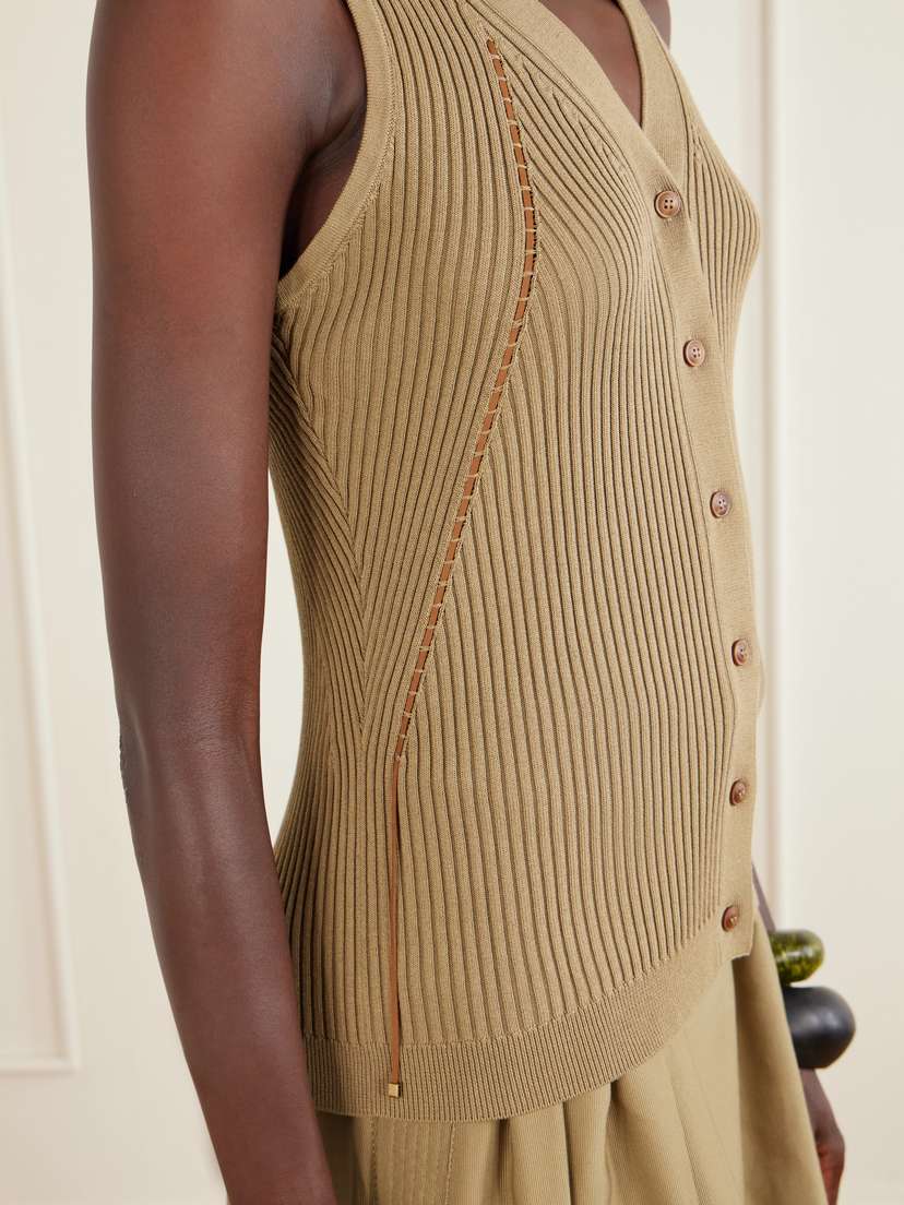 Max Mara Lace-detailed Ribbed Cotton-blend Vest | Thumbnail 5 Max Mara Lace-detailed Ribbed Cotton-blend Vest | Thumbnail 5