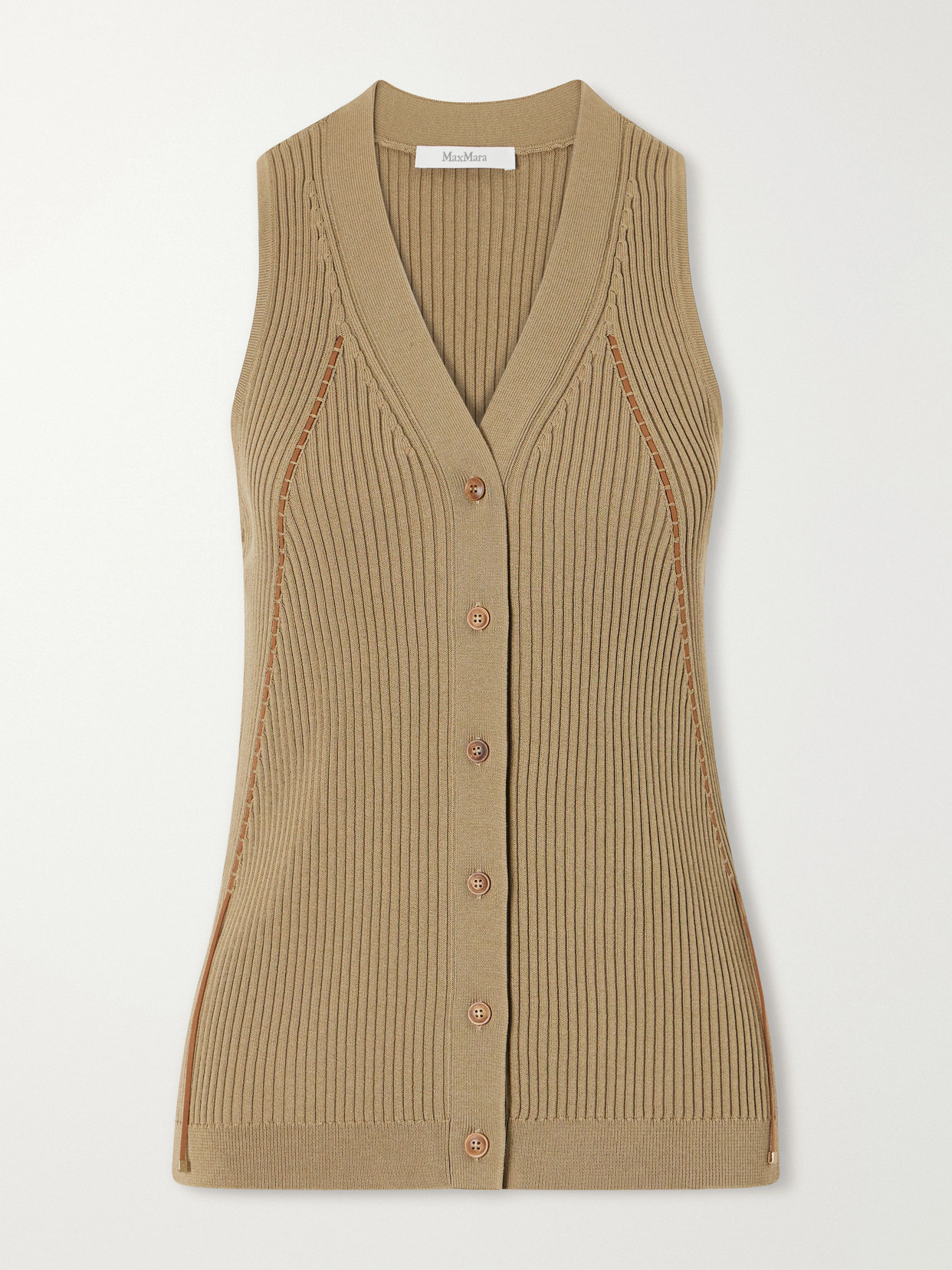 Max Mara Lace-detailed Ribbed Cotton-blend Vest In Neutral