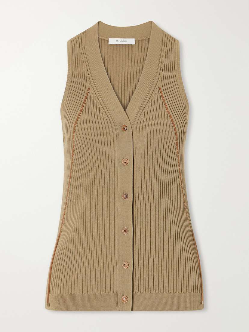 Max Mara Lace-detailed Ribbed Cotton-blend Vest