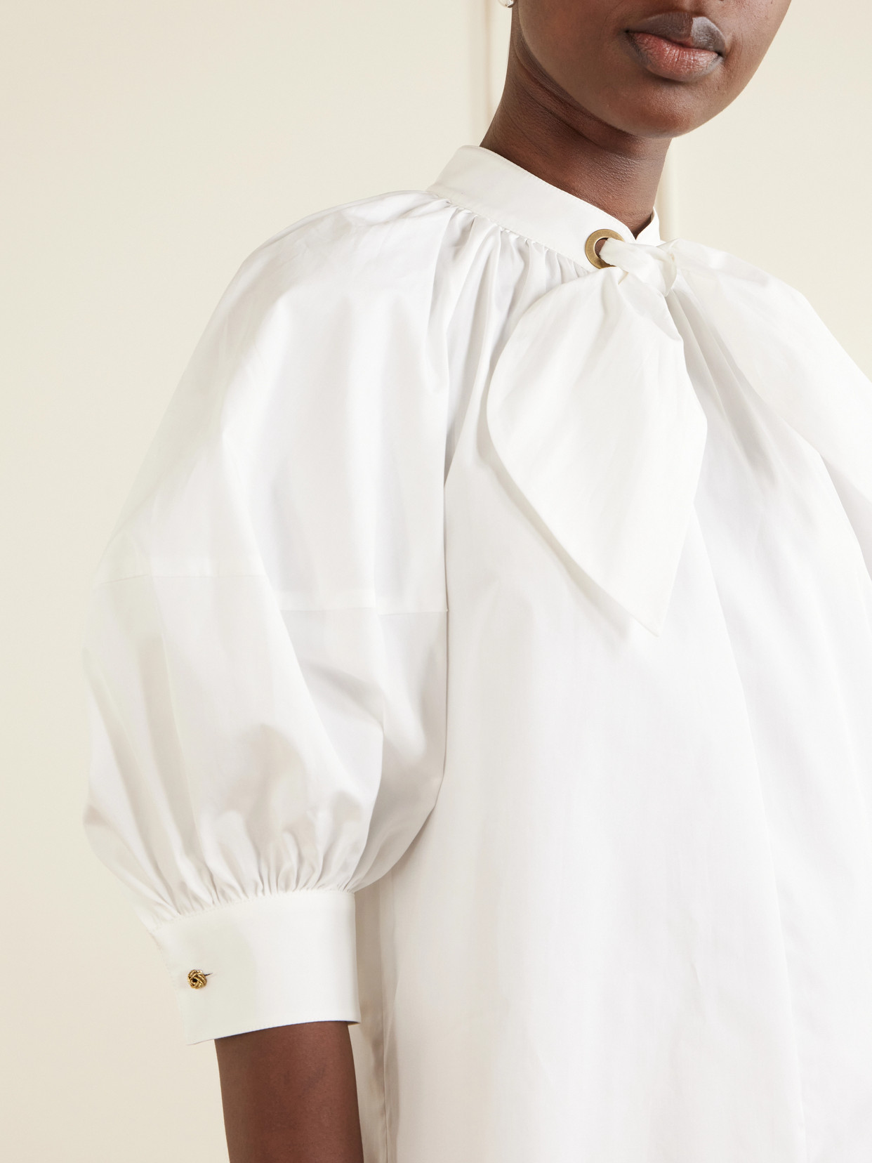 Scarf-Detailed Cotton Shirt