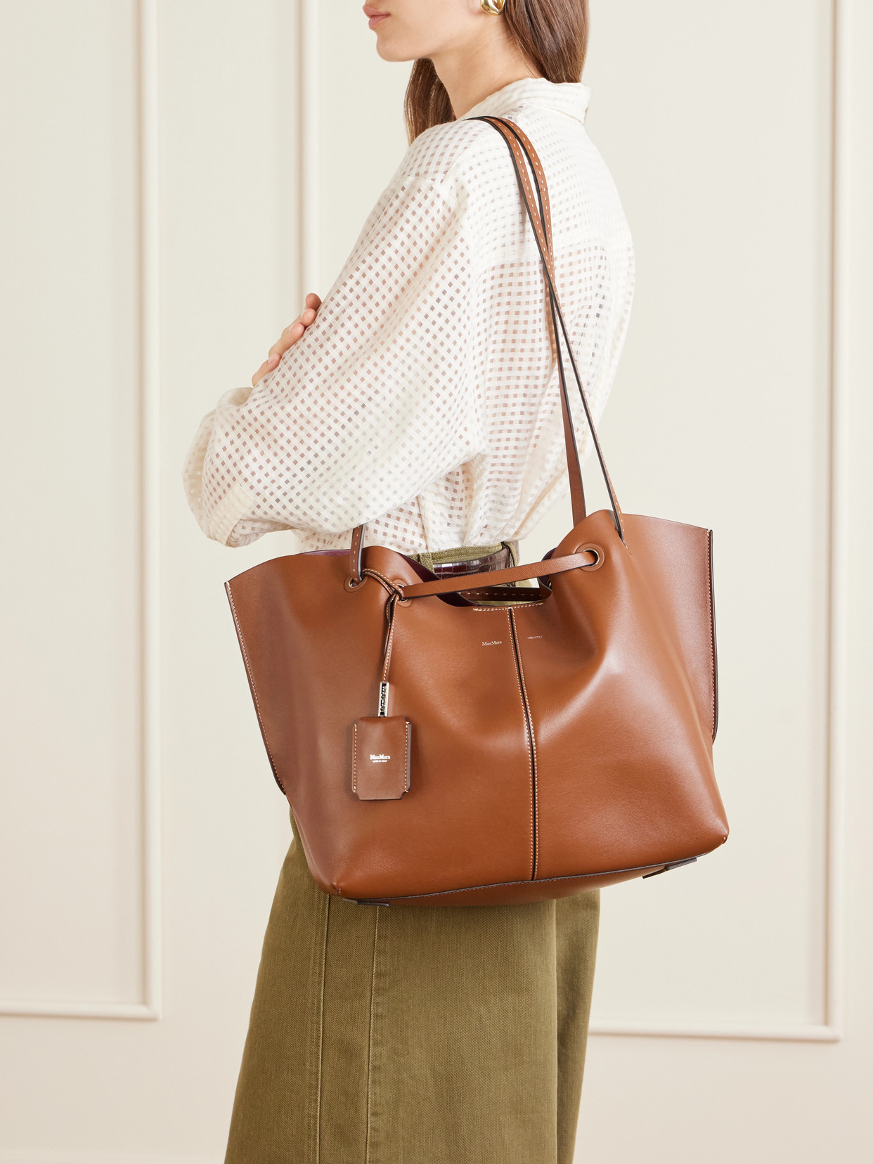 Max Mara Leather Shoulder Bag In Brown