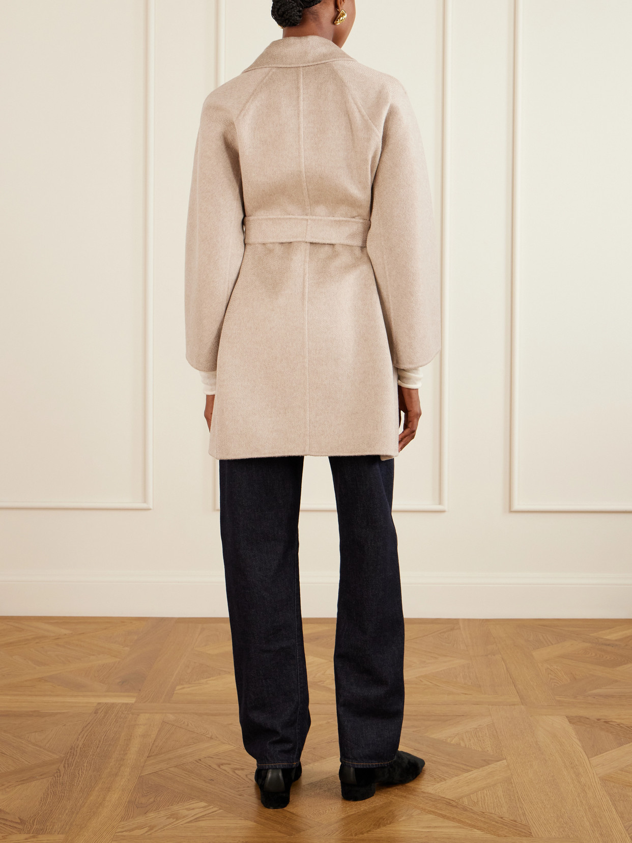Belted Scarf-Detailed Cashmere Coat