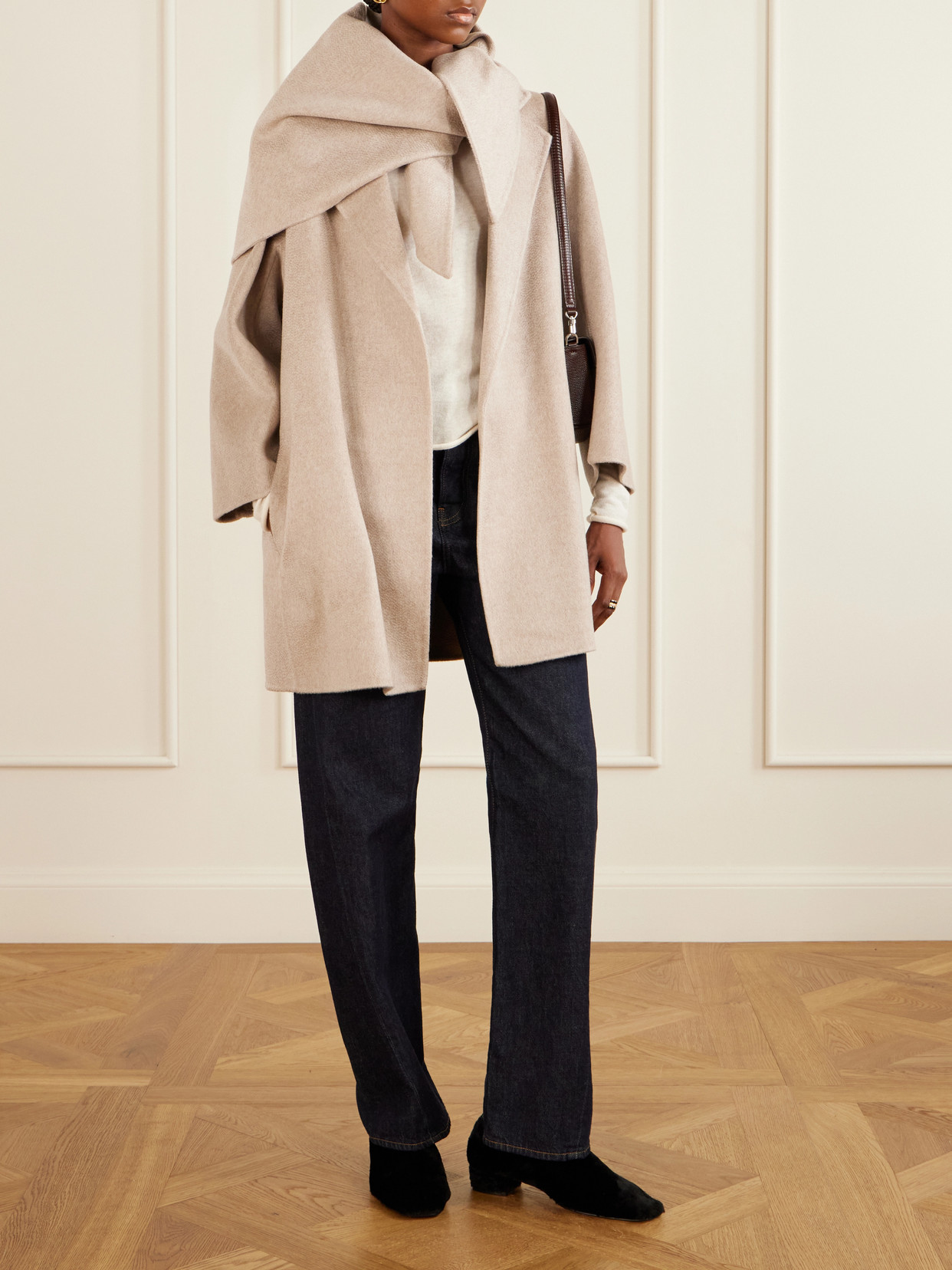 Belted Scarf-Detailed Cashmere Coat