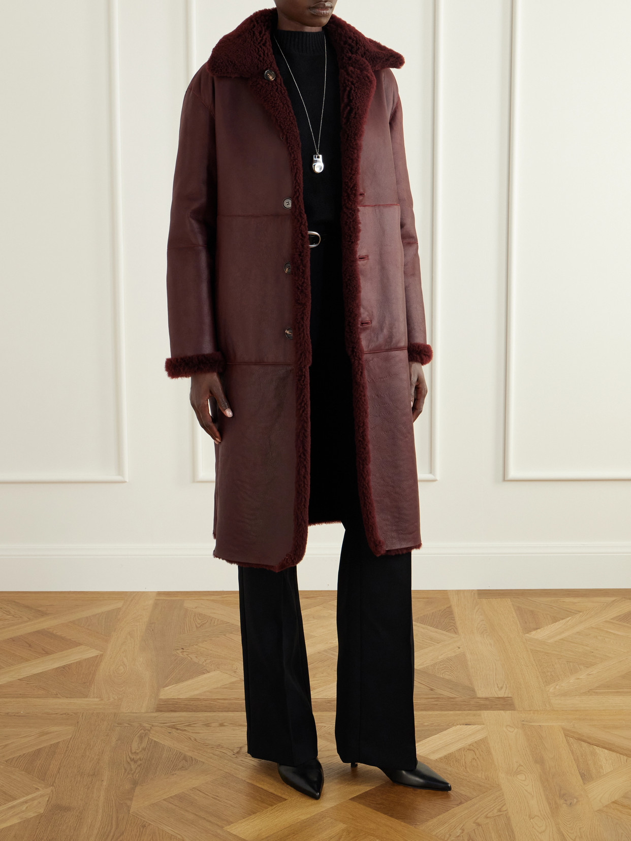 Veronica De Piante Romy Shearling Coat In Red
