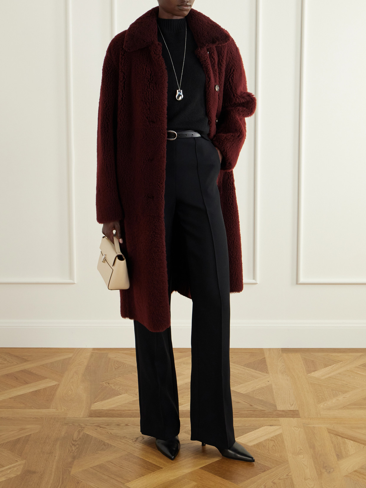Veronica De Piante Romy Shearling Coat In Red